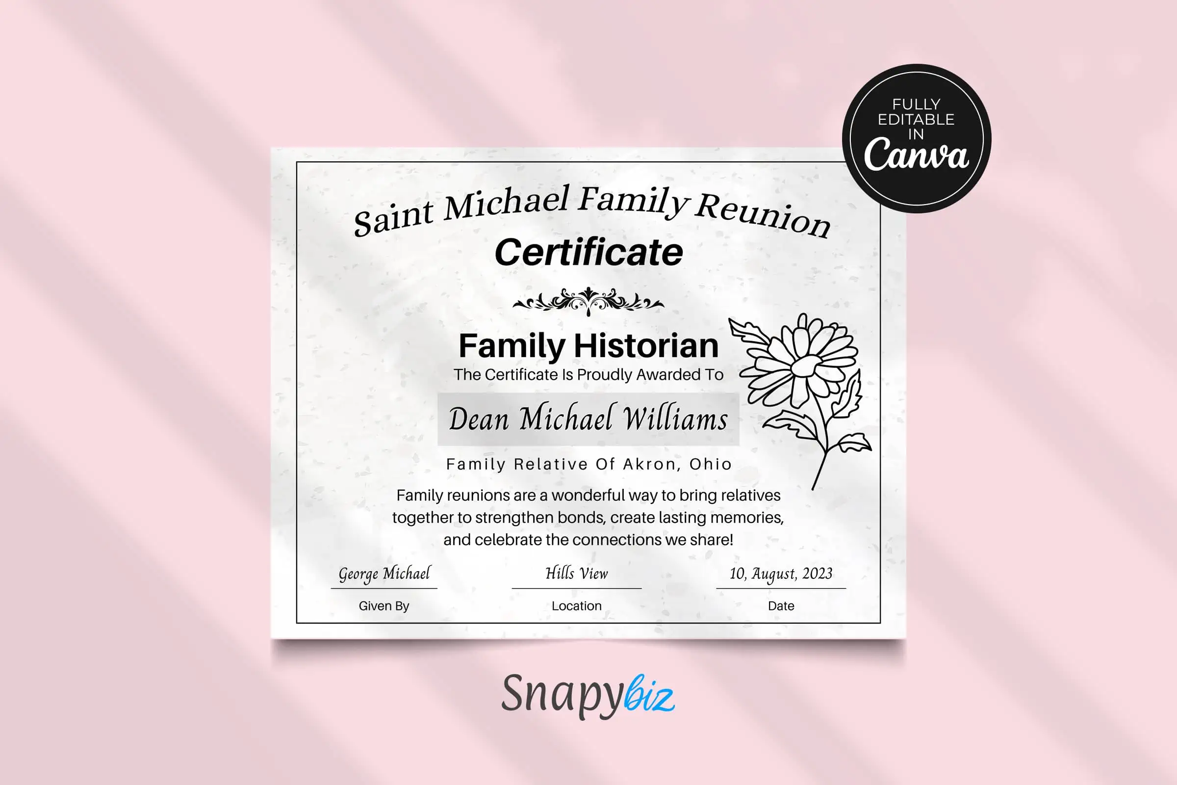 Free Family Reunion Awards Canva Certificate