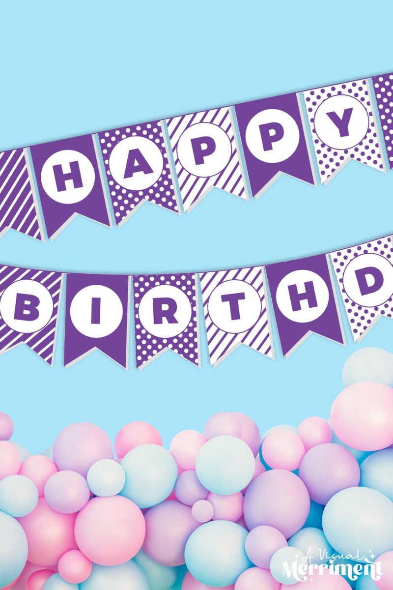 Free Happy Birthday Banner Printable Party Sign Purple