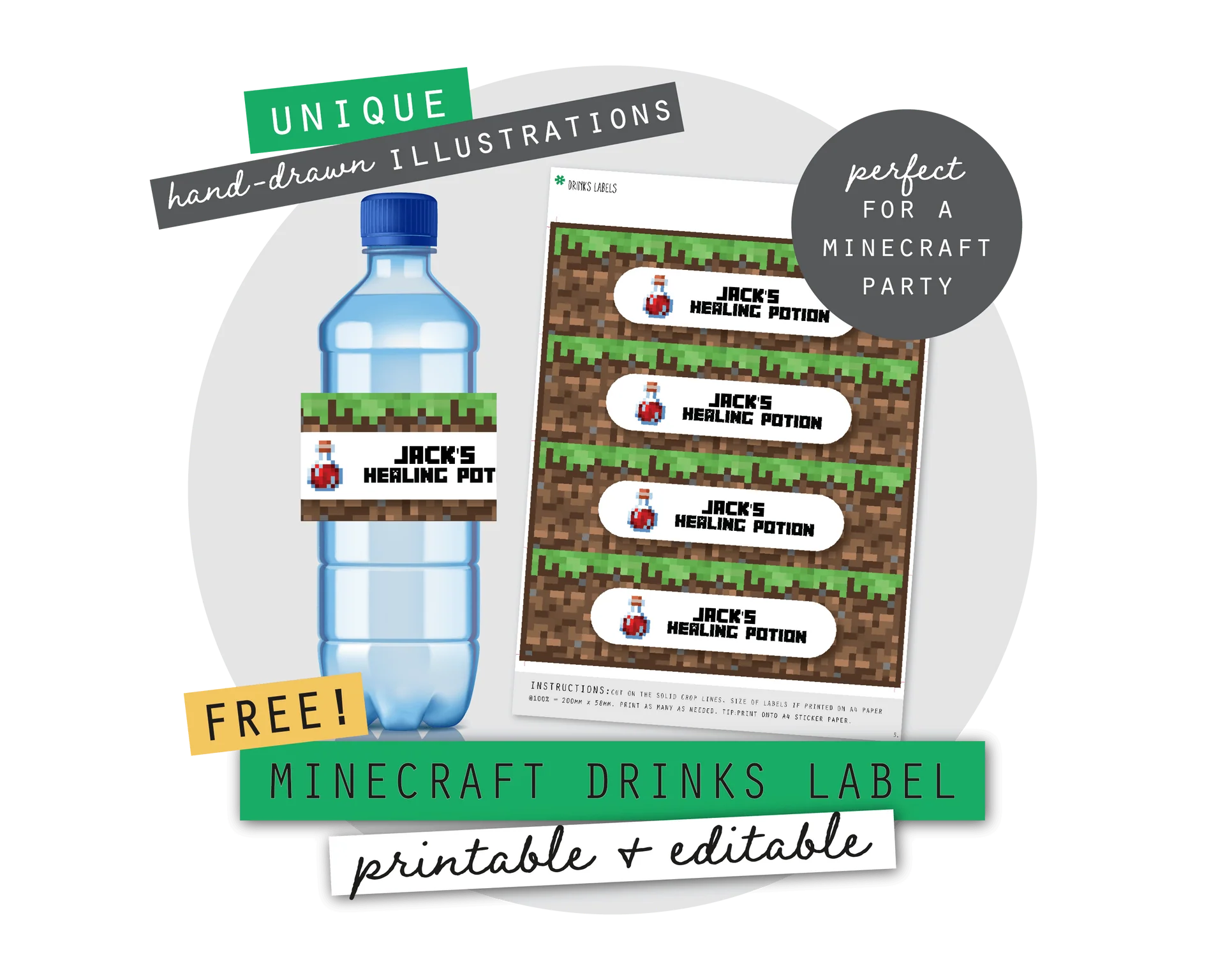 Free Minecraft Party Printable Drinks Label