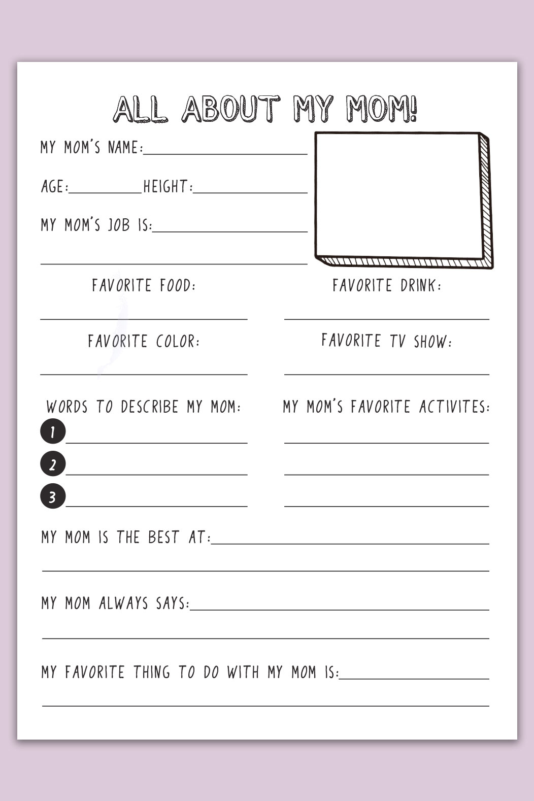 Free Mothers Day All About My Mom Printable