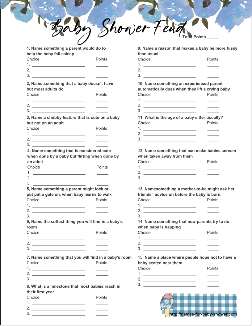 Free Printable Baby Feud Game