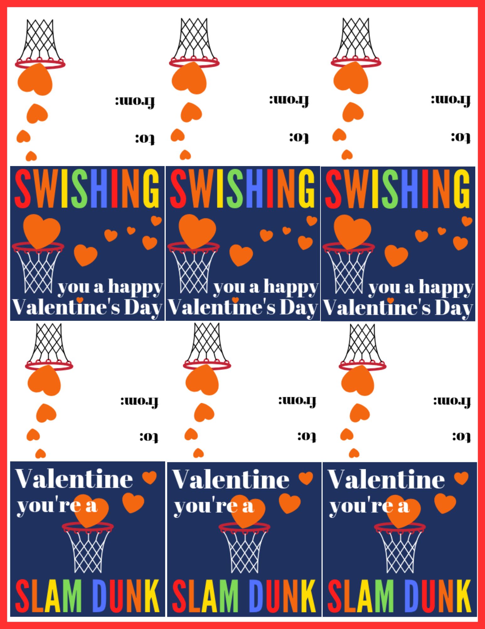 Free Printable Basketball Valentines Free Printable Basketball Valentines