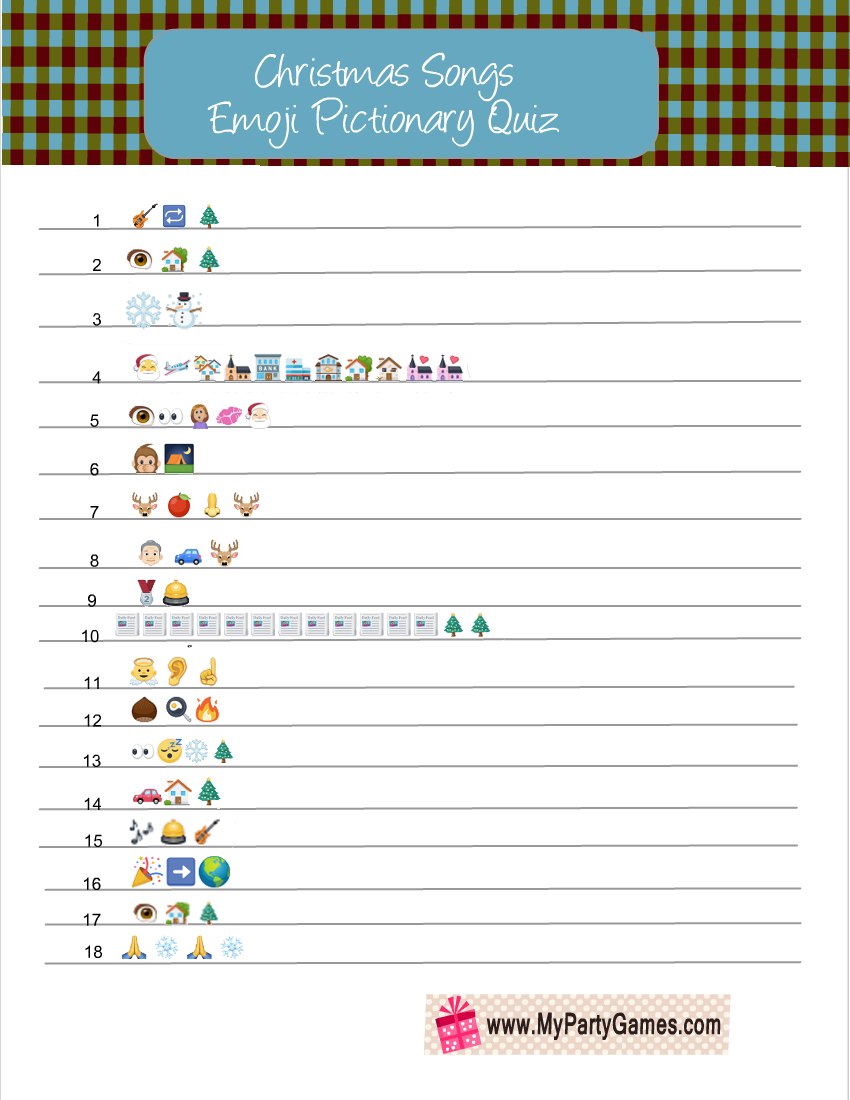 Free Printable Christmas Songs Emoji Pictionary Quiz
