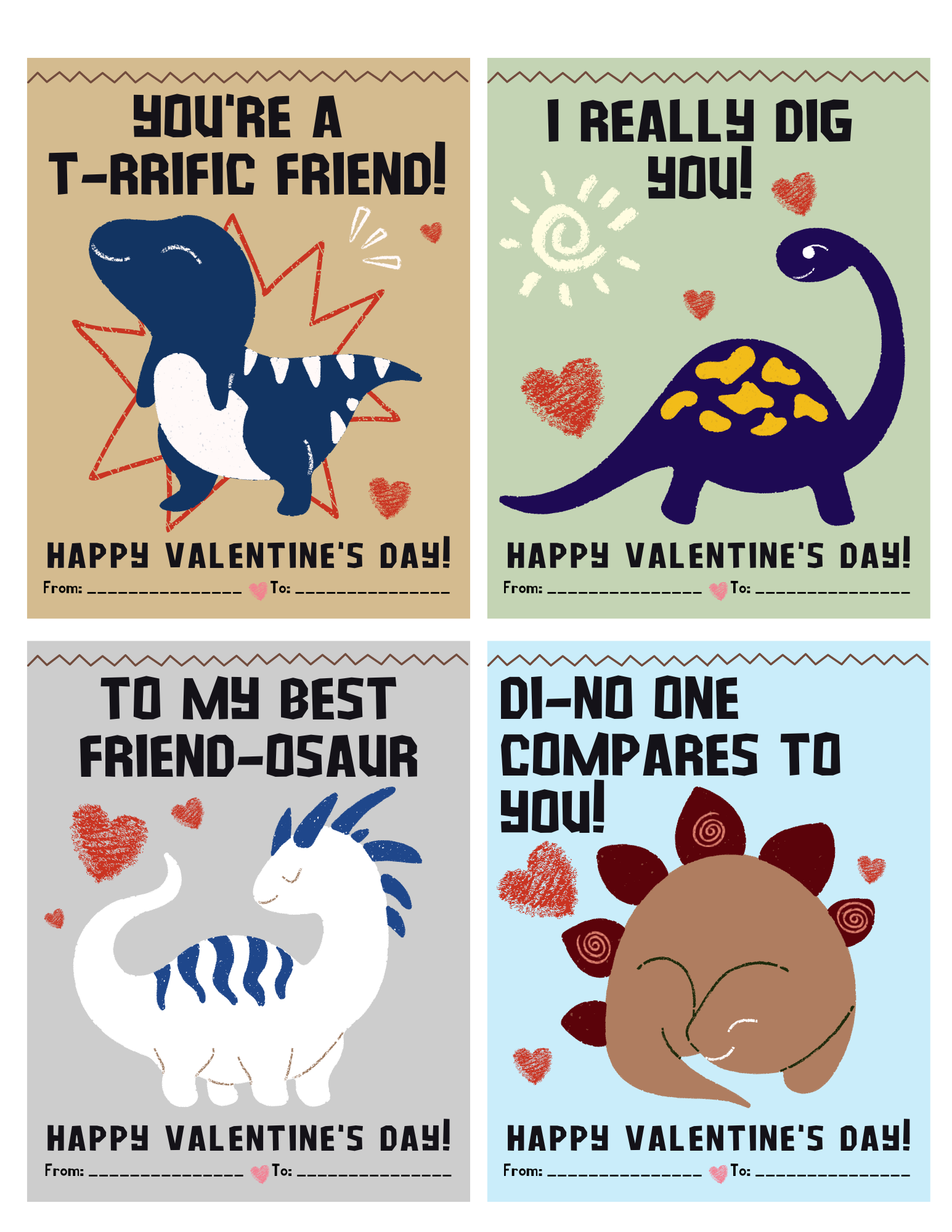 Free Printable Dinosaur Valentines