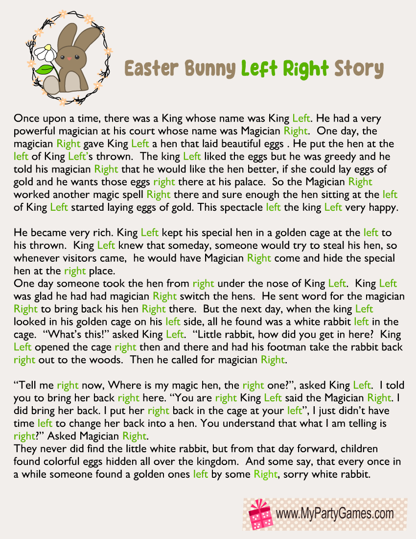 Free Printable Easter Bunny Story Left Right Game