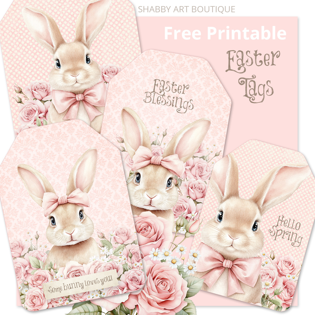 Free Printable Easter Tags Shabby Bunnies Roses