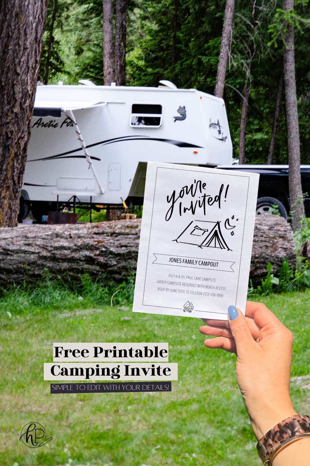 Free Printable Hand Lettered Invitation For A Camping Party