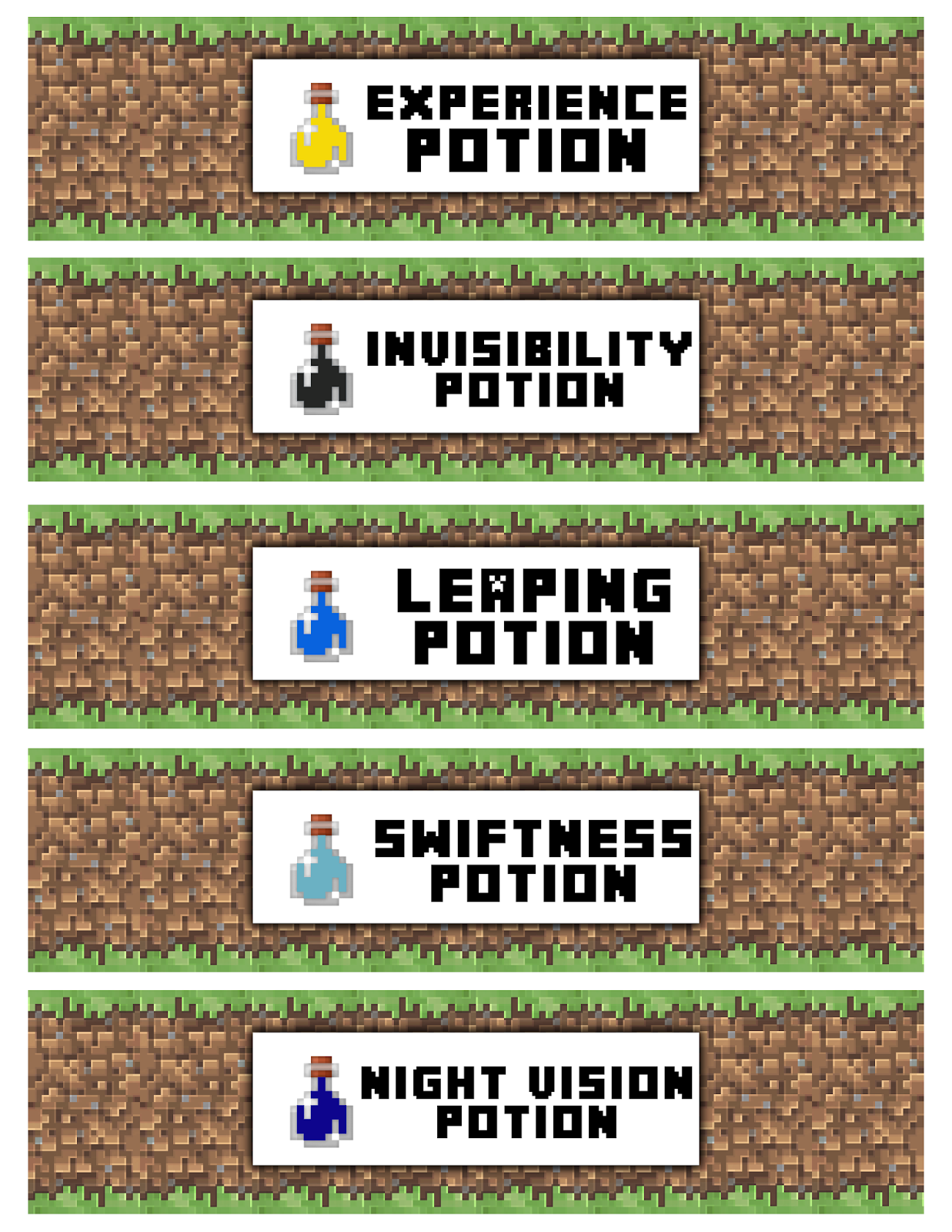 Free Printable Minecraft Bottle Labels