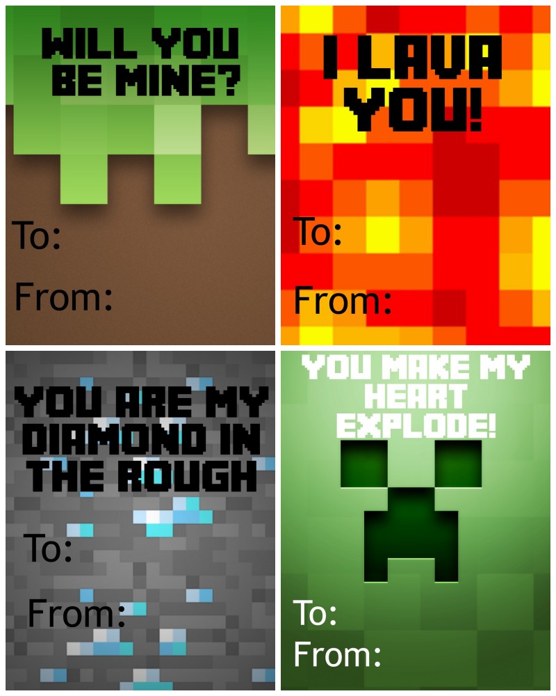 Free Printable Minecraft Valentines Day Cards