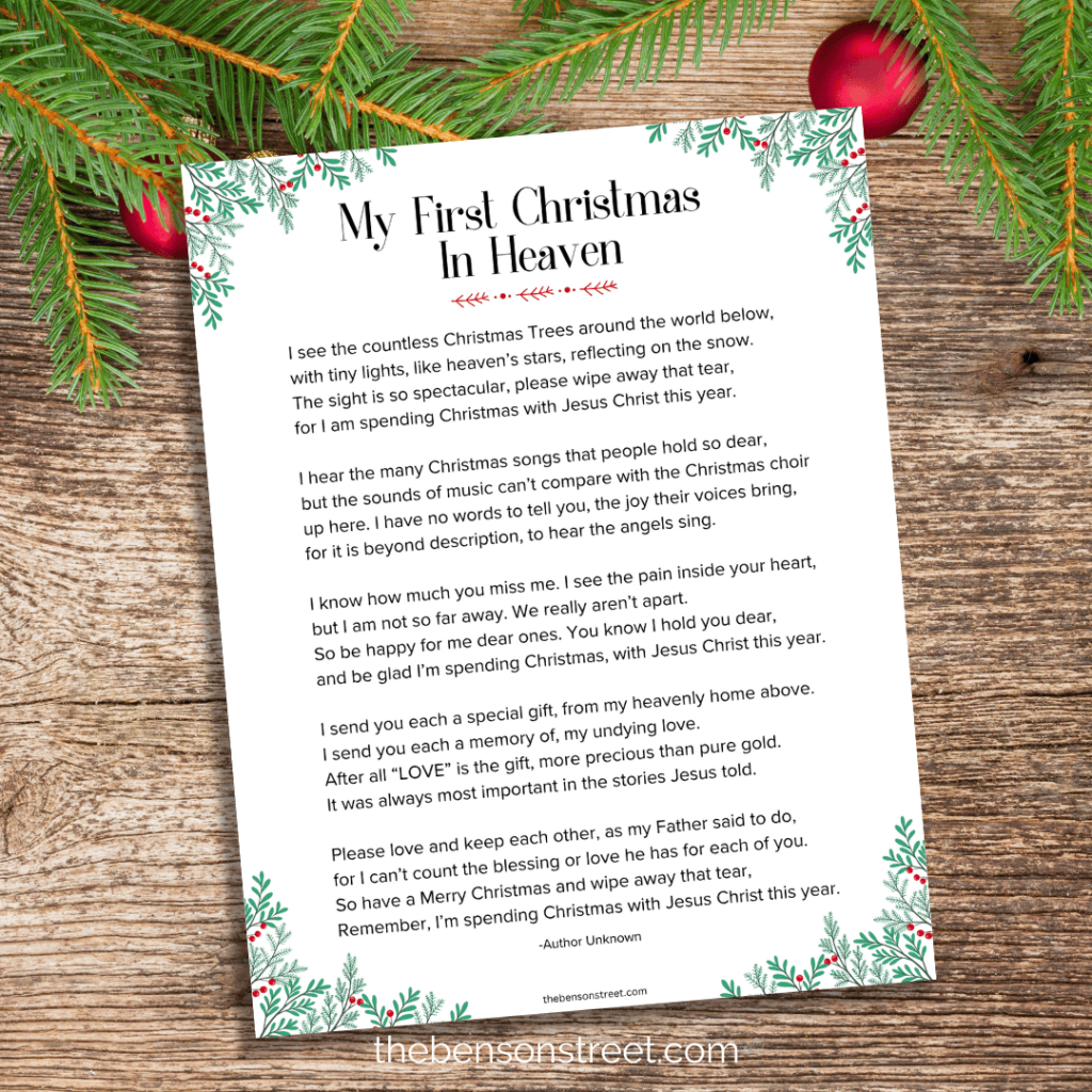 Free Printable My First Christmas In Heaven Poem