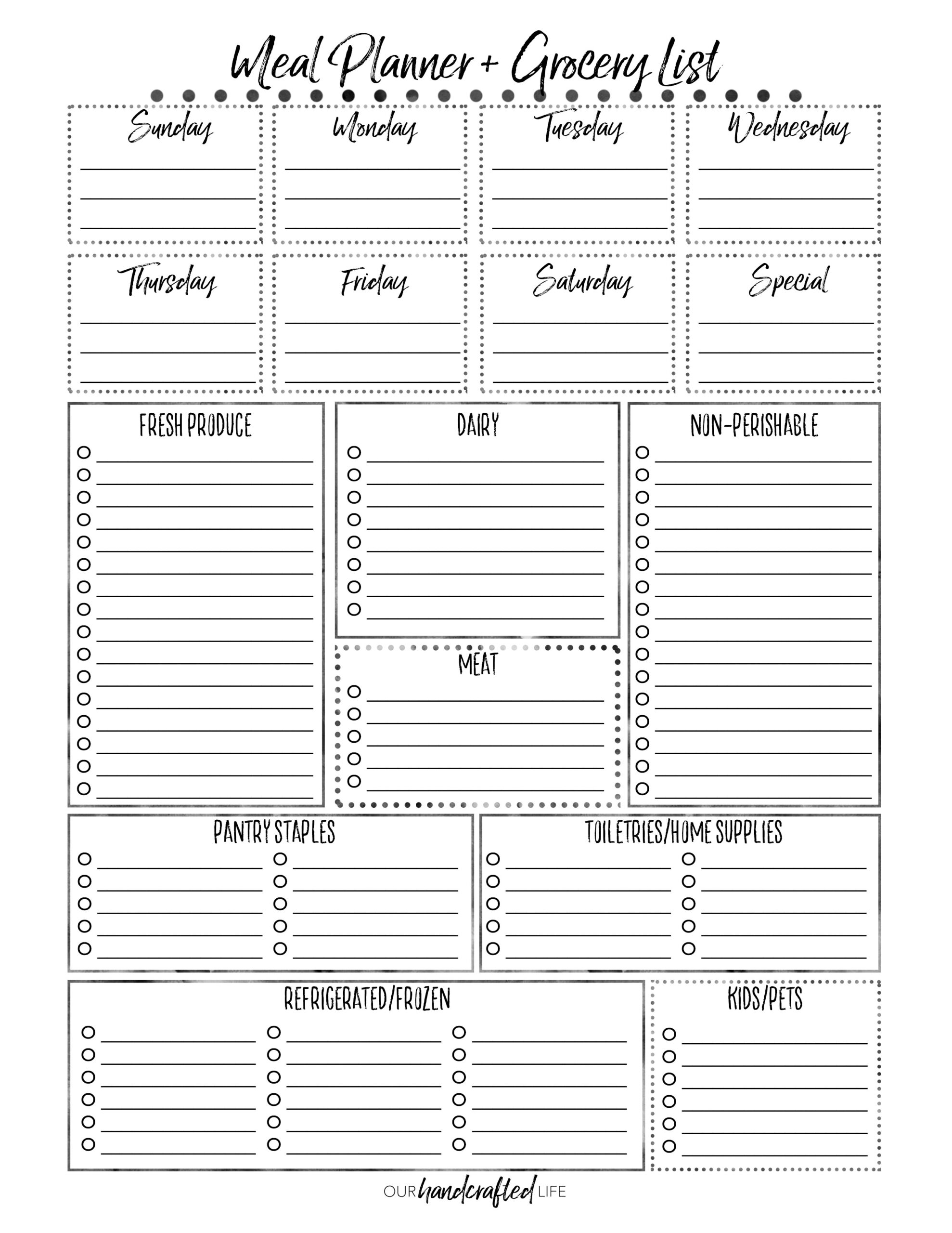 Free Printable Practical Meal Planner Menu Grocery Checklist