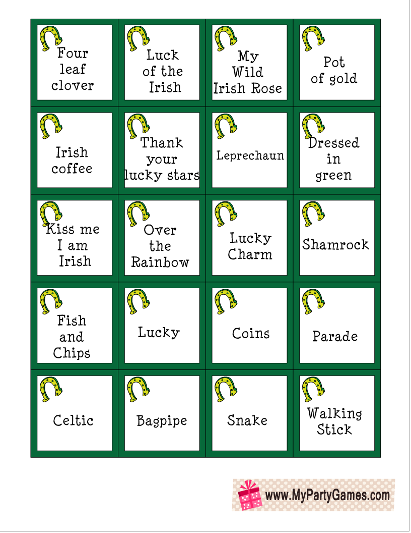 Free Printable St Patricks Day Pictionary Words
