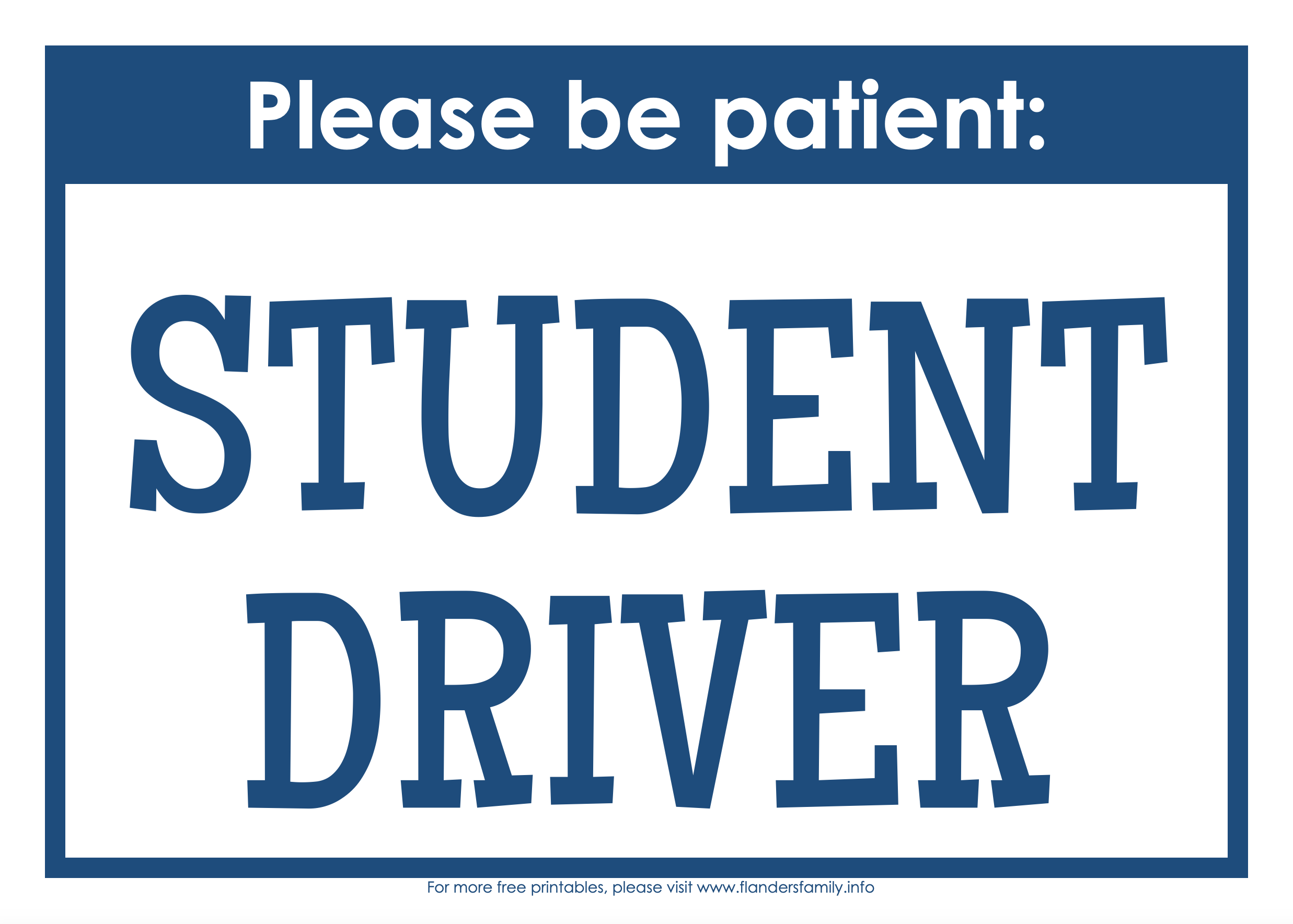 Free Printable Student Driver Sign