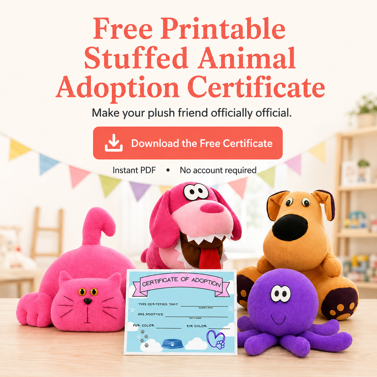 free printable stuffed animal adoption certificate