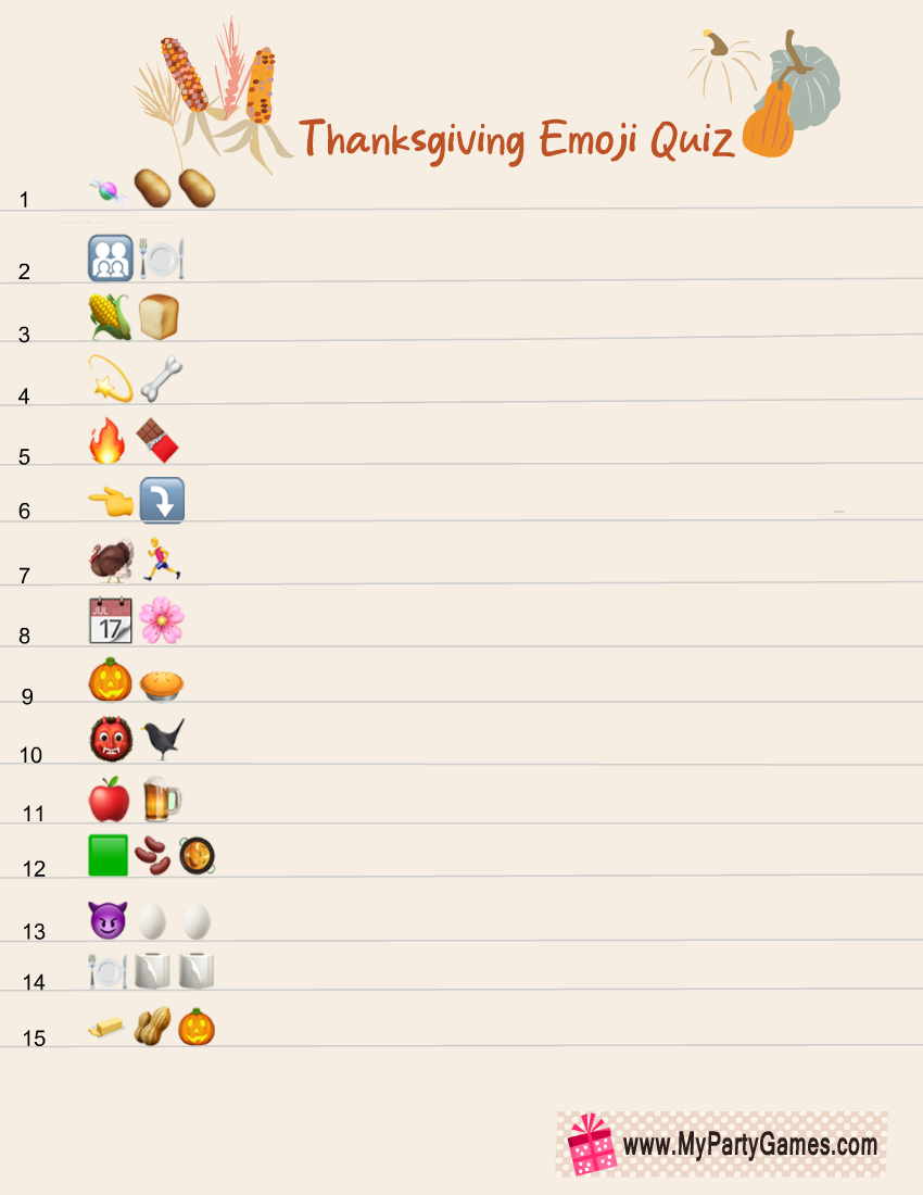 Free Printable Thanksgiving Emoji Quiz With Answer Key