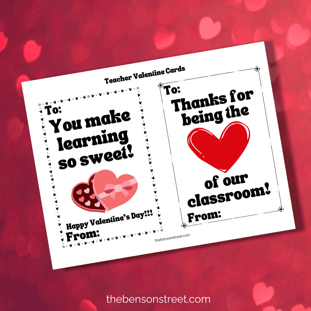 free printable valentines from teacher to students