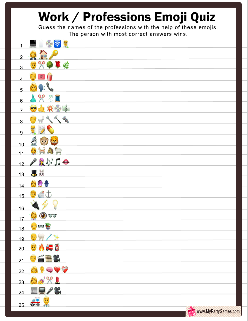 Free Printable Work Professions Emoji Quiz With Answers Free Printable Work Professions Emoji Quiz With Answers
