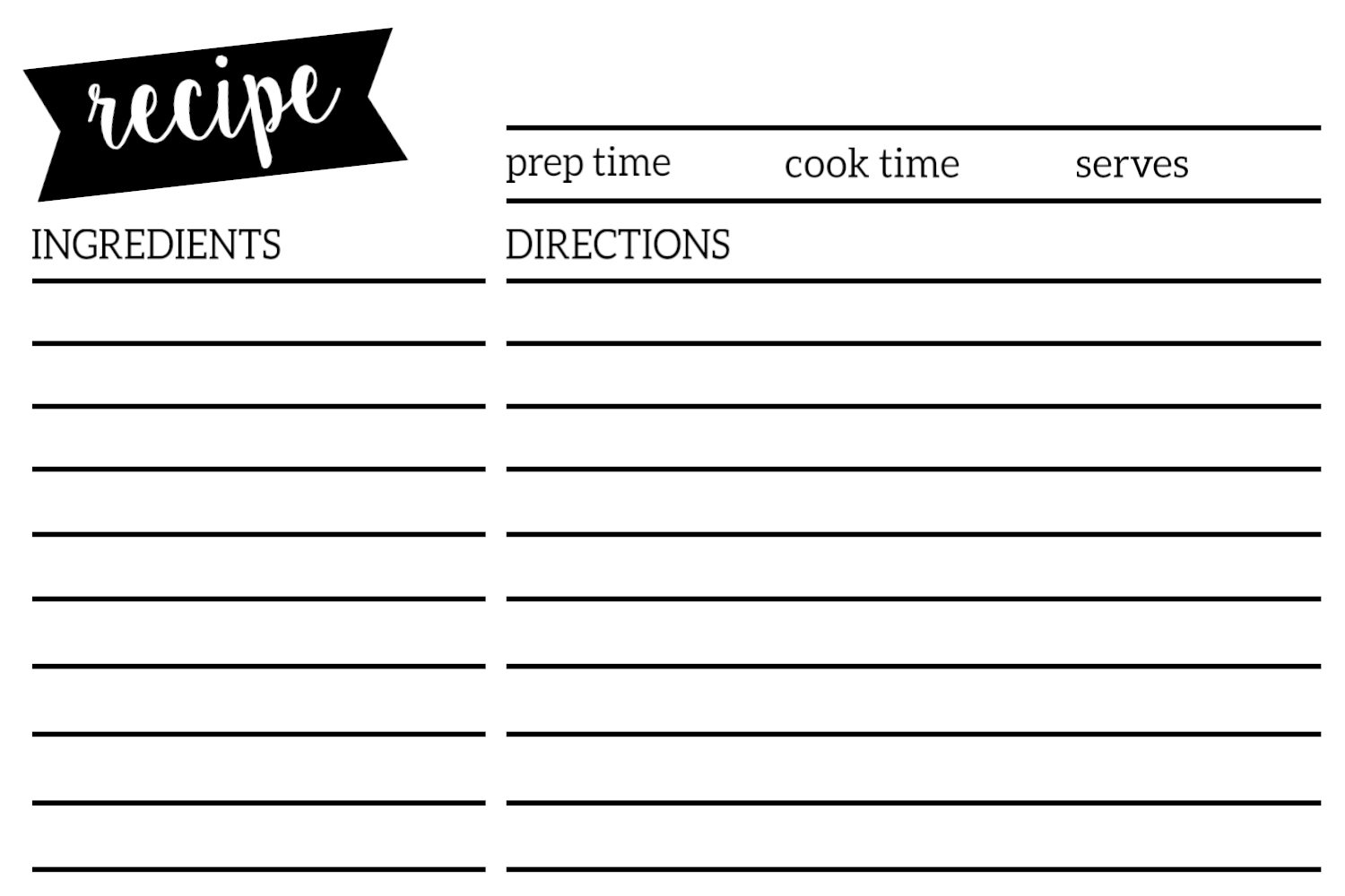 Free Recipe Card Template Printable