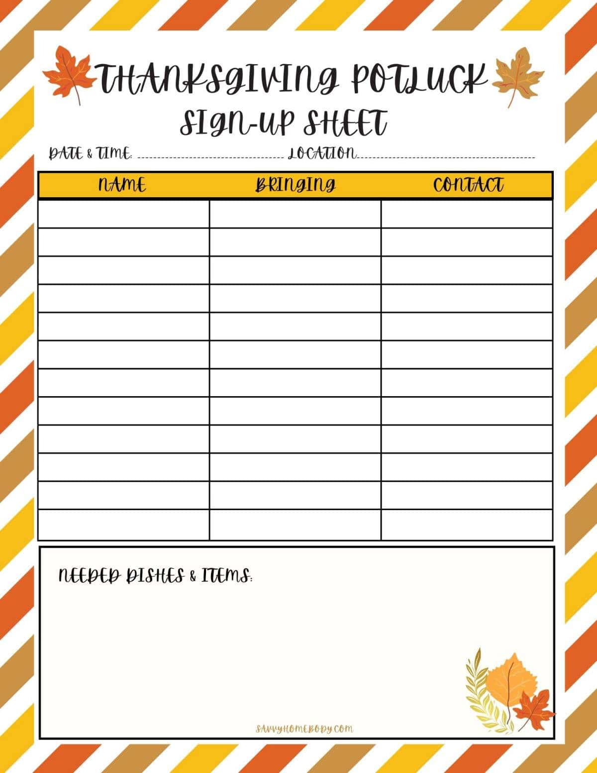 Free Thanksgiving Potluck Sign Up Sheets Free Thanksgiving Potluck Sign Up Sheets