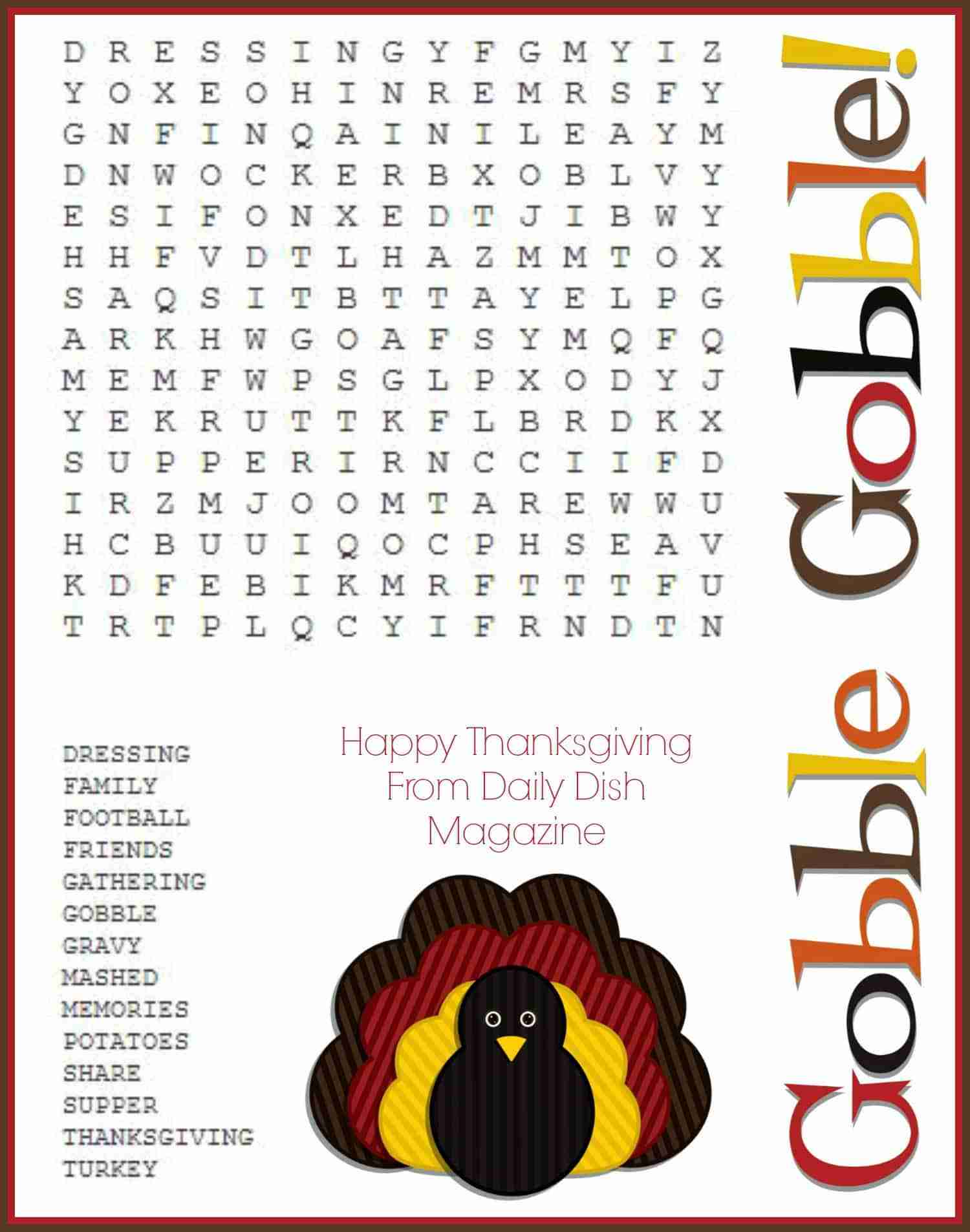 Free Thanksgiving Puzzles Word Search Maze Printable