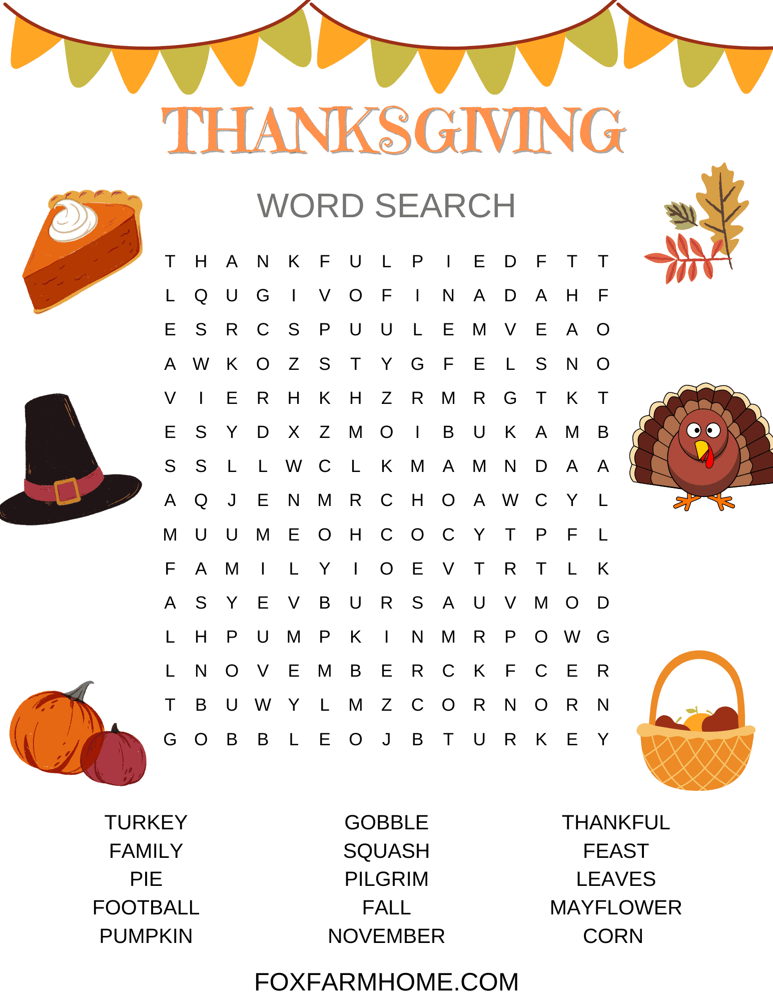 Free Thanksgiving Word Search Printable For Kids