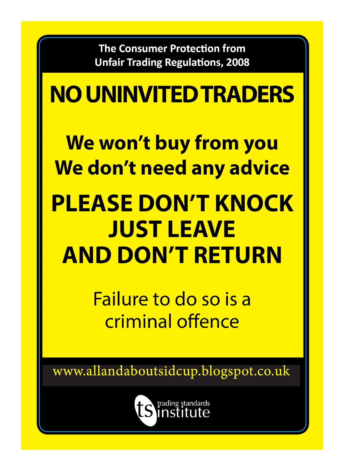 Free Trading Standards Approved Cold Callers Sign 3
