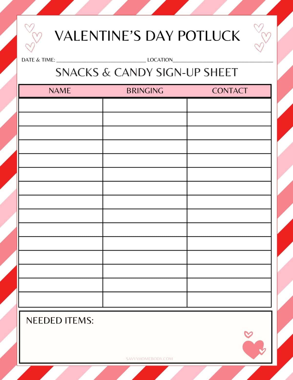 Free Valentines Day Potluck Sign Up Sheets