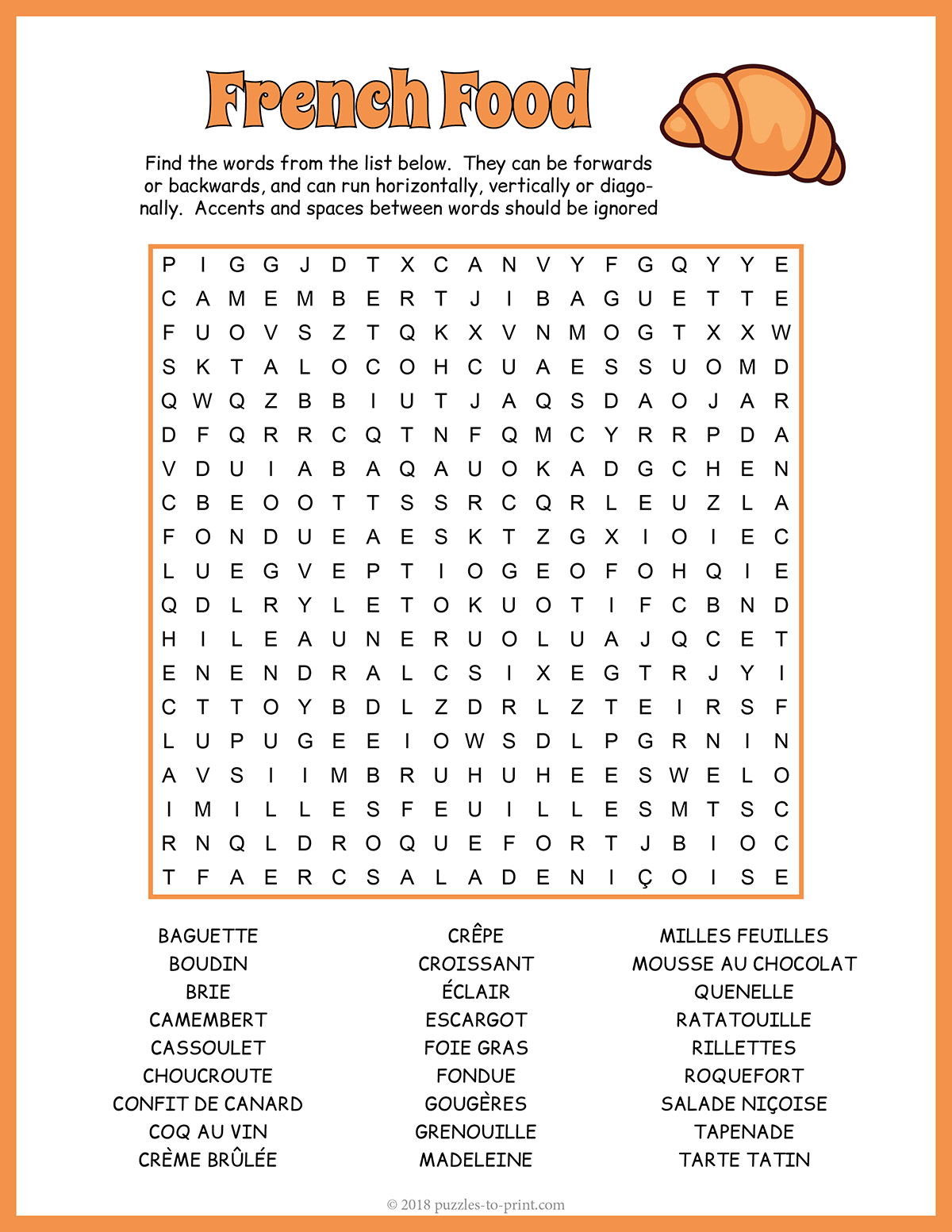 French Food Word Search shtml