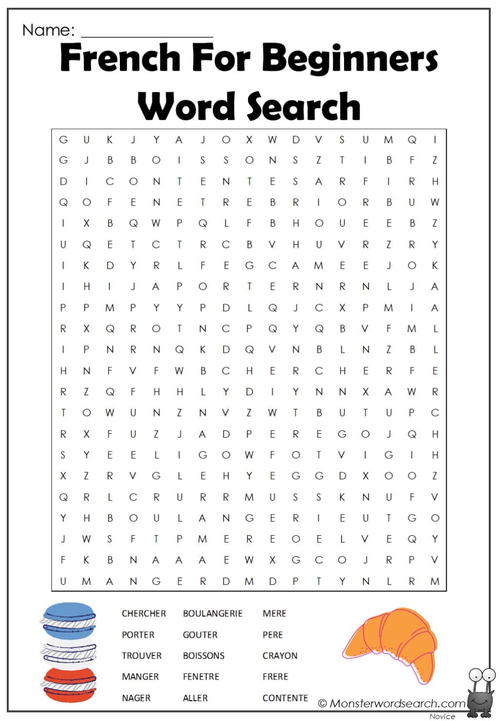 French For Beginners Word Search
