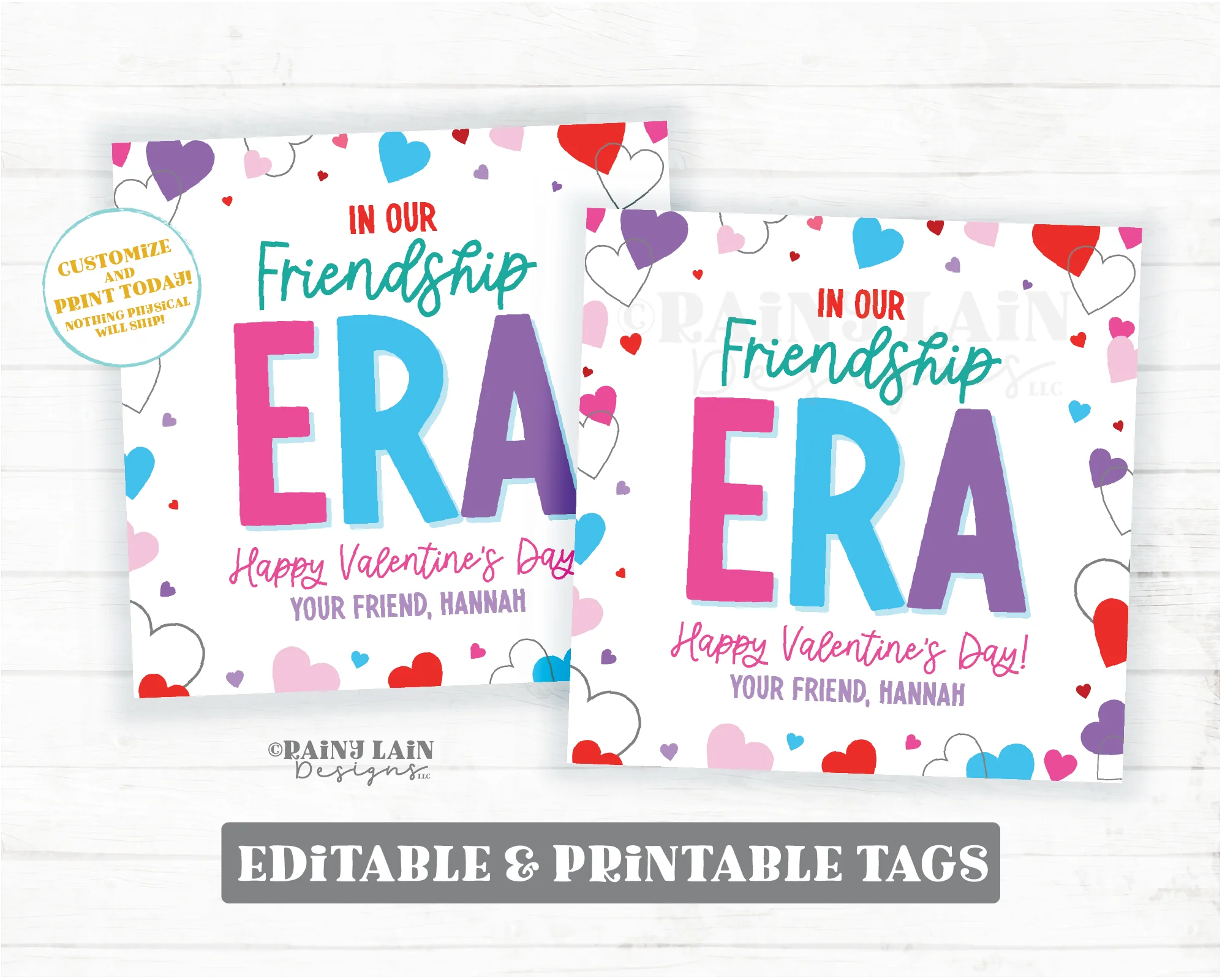 Friendship Bracelet Valentine Era Editable Valentines Day Tag Square Non Candy Gift Preschool Classroom Printable Digital Download