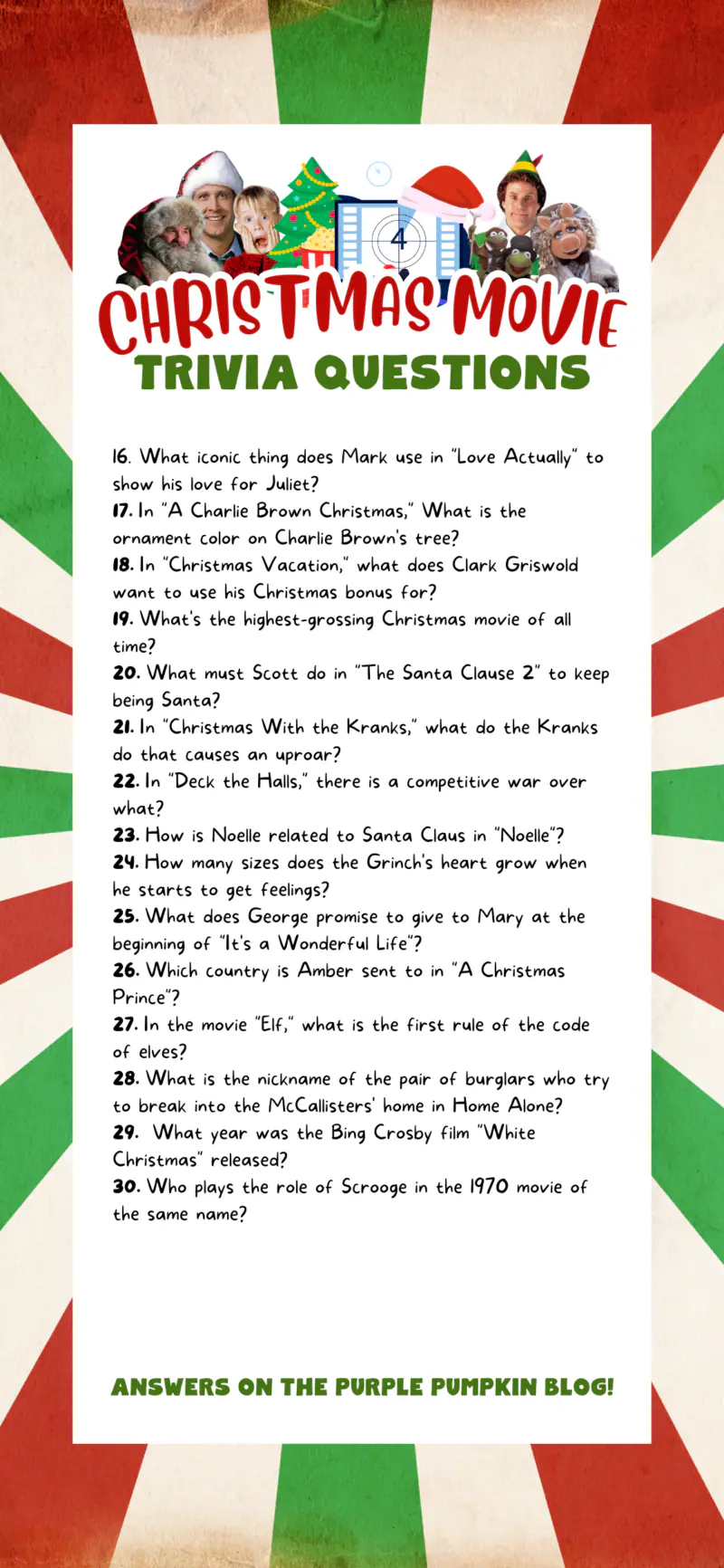 Fun Free Christmas Movie Trivia Printable Xmas Movie Quiz Questions And Answers