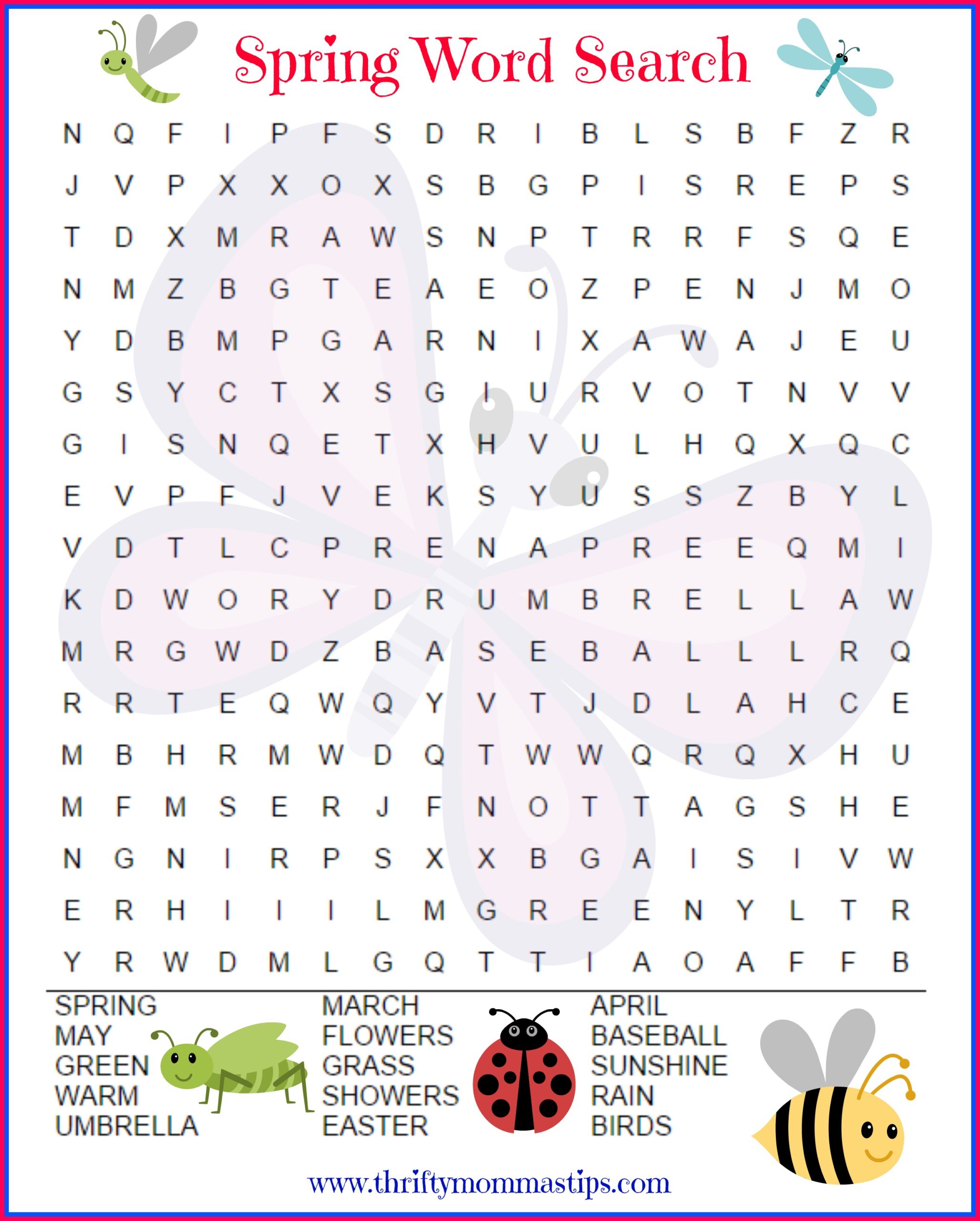 Fun Spring Word Search Printable