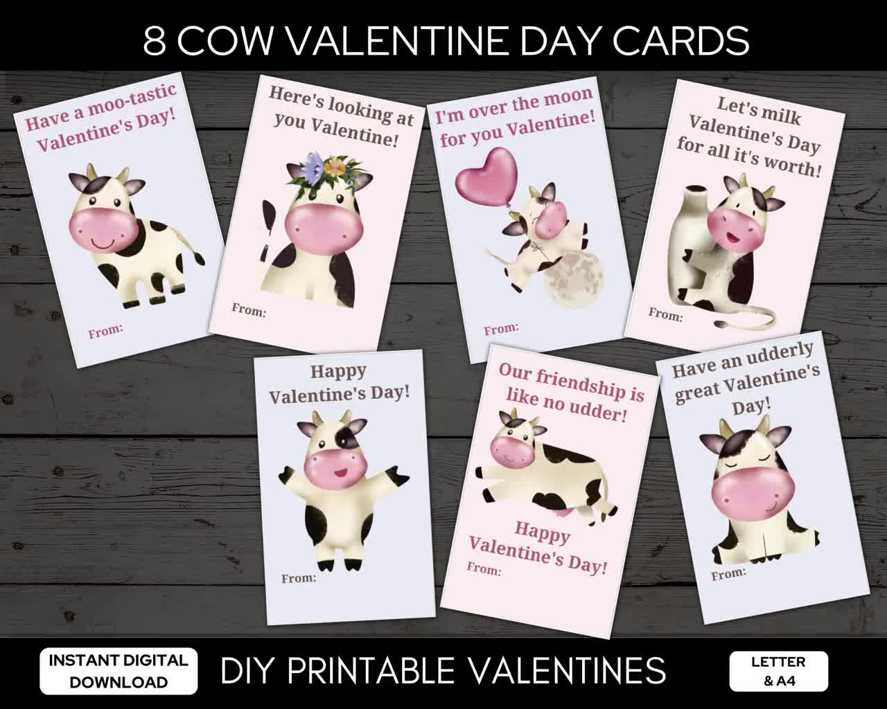 Funny Cute Cow Valentine Cards For Class