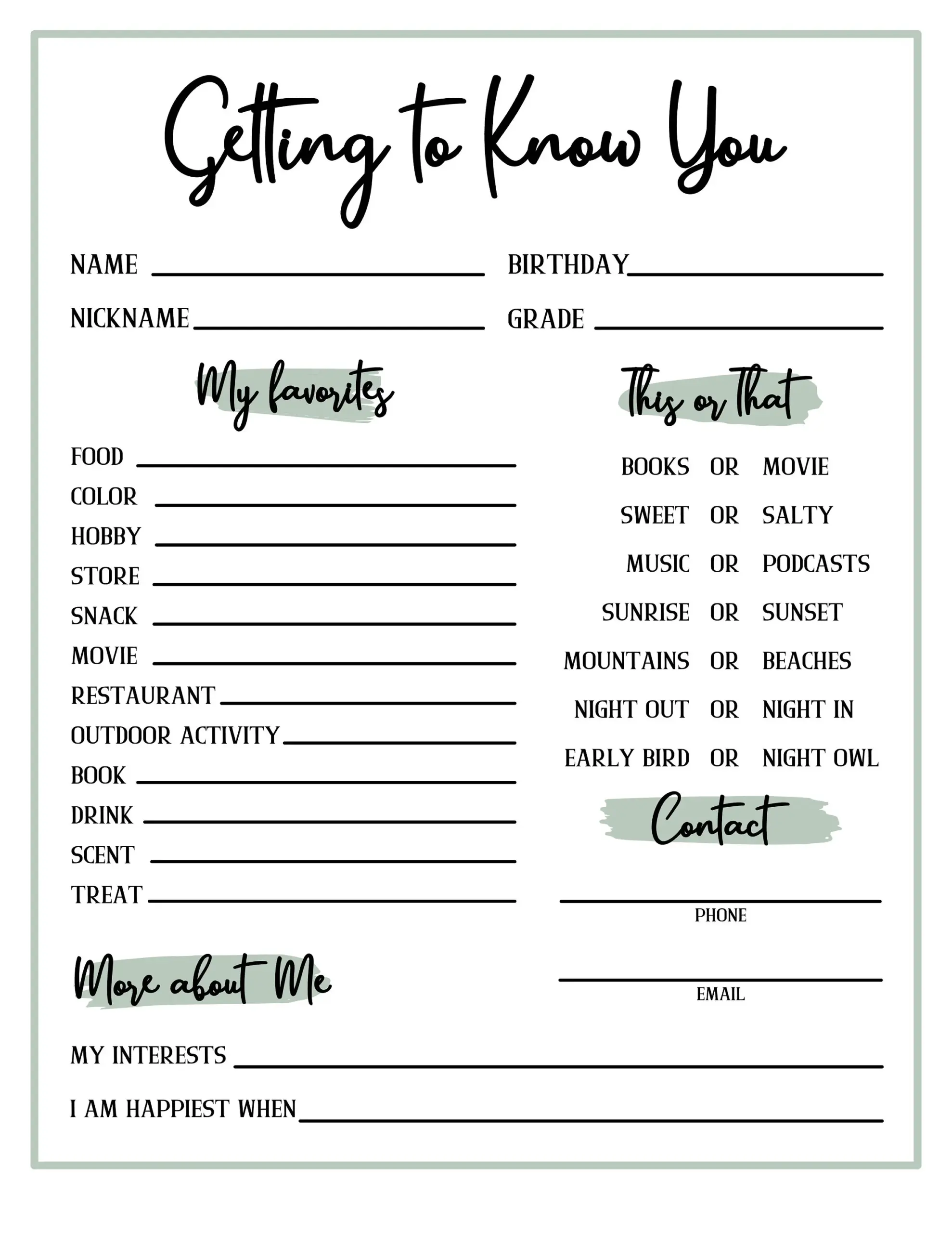 Get To Know You Getting To Know You Page
