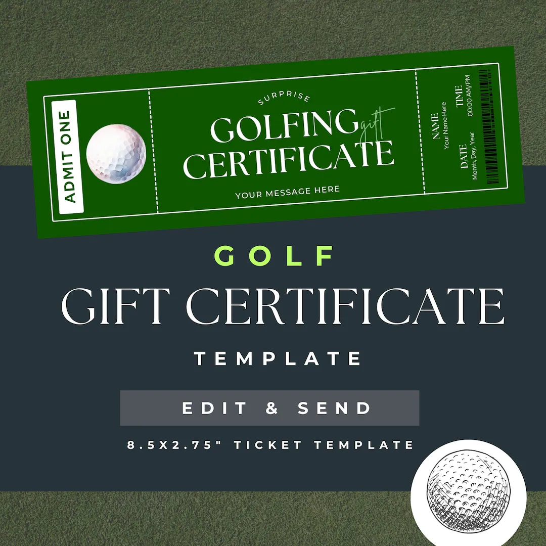 Golf Gift Certificate Editable Template