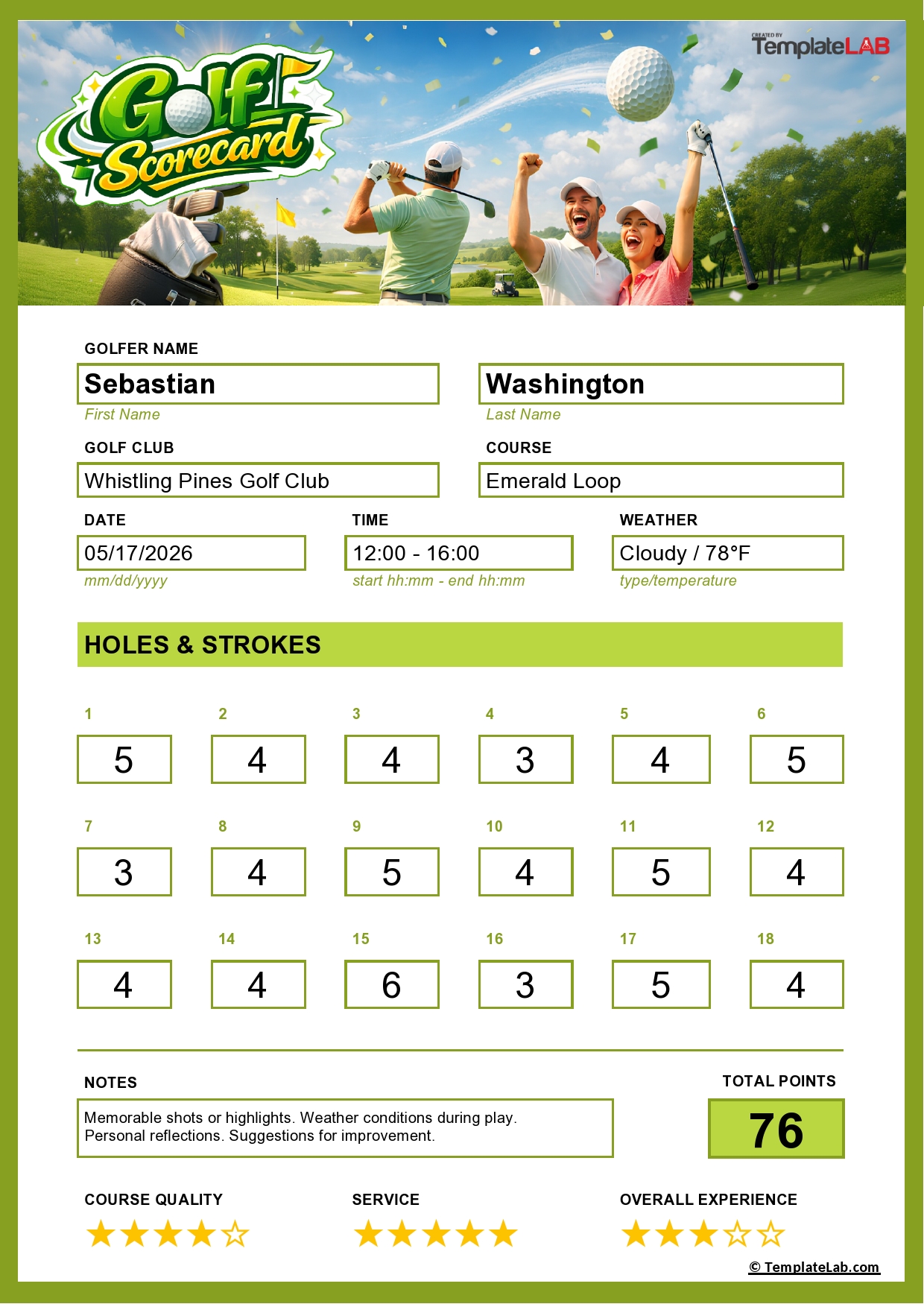 free printable golf scorecard template