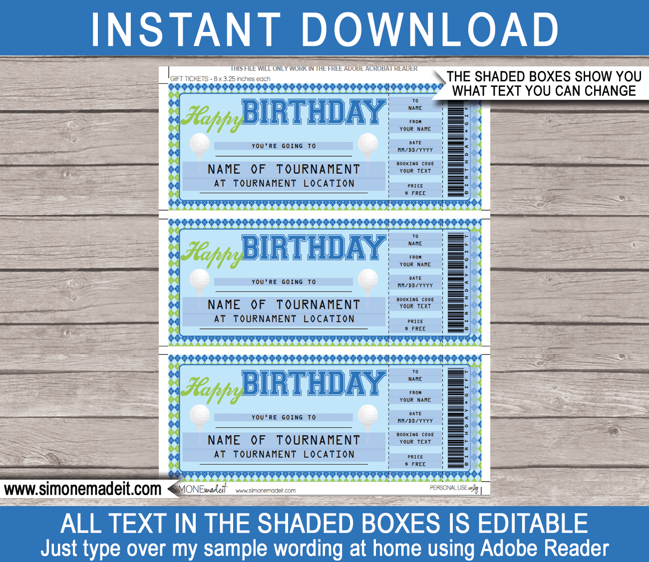 Golf Ticket Birthday Gift Voucher