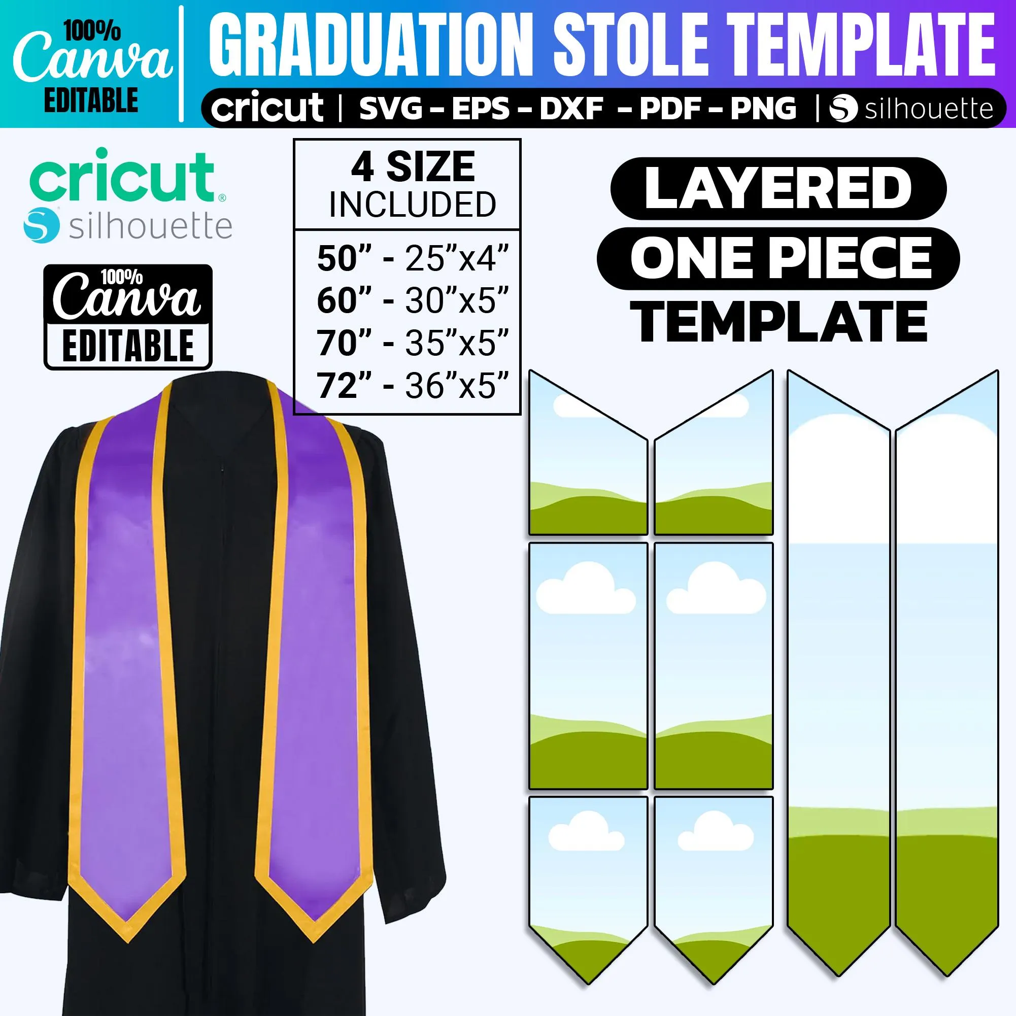Graduation Stole Template Bundle Canva