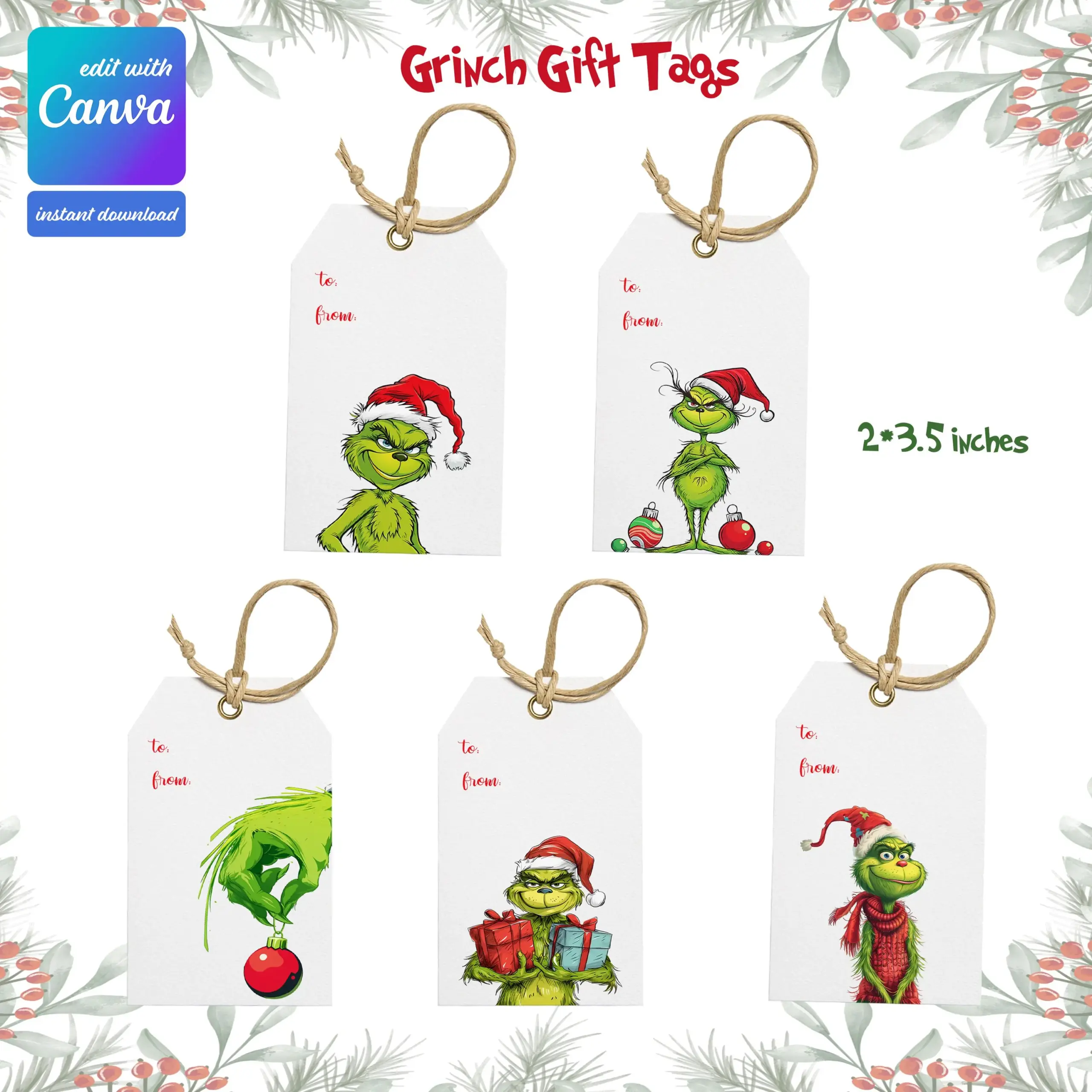 Grinch Christmas Gift Tags Printable