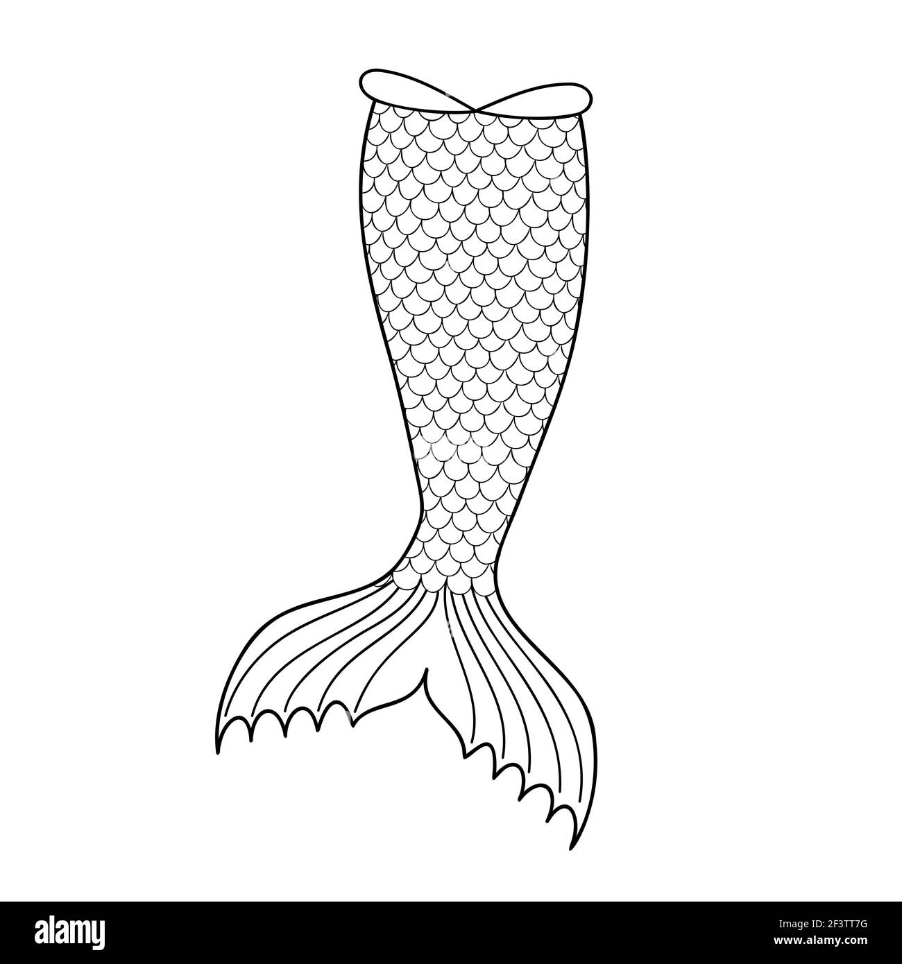 Hand Drawn Mermaid Tail Silhouette Isolated On White Background Outline Element For Sea Party Greeting Or Invitation Card Design For Clothing Print Doodle Vector Illustration Image415438676