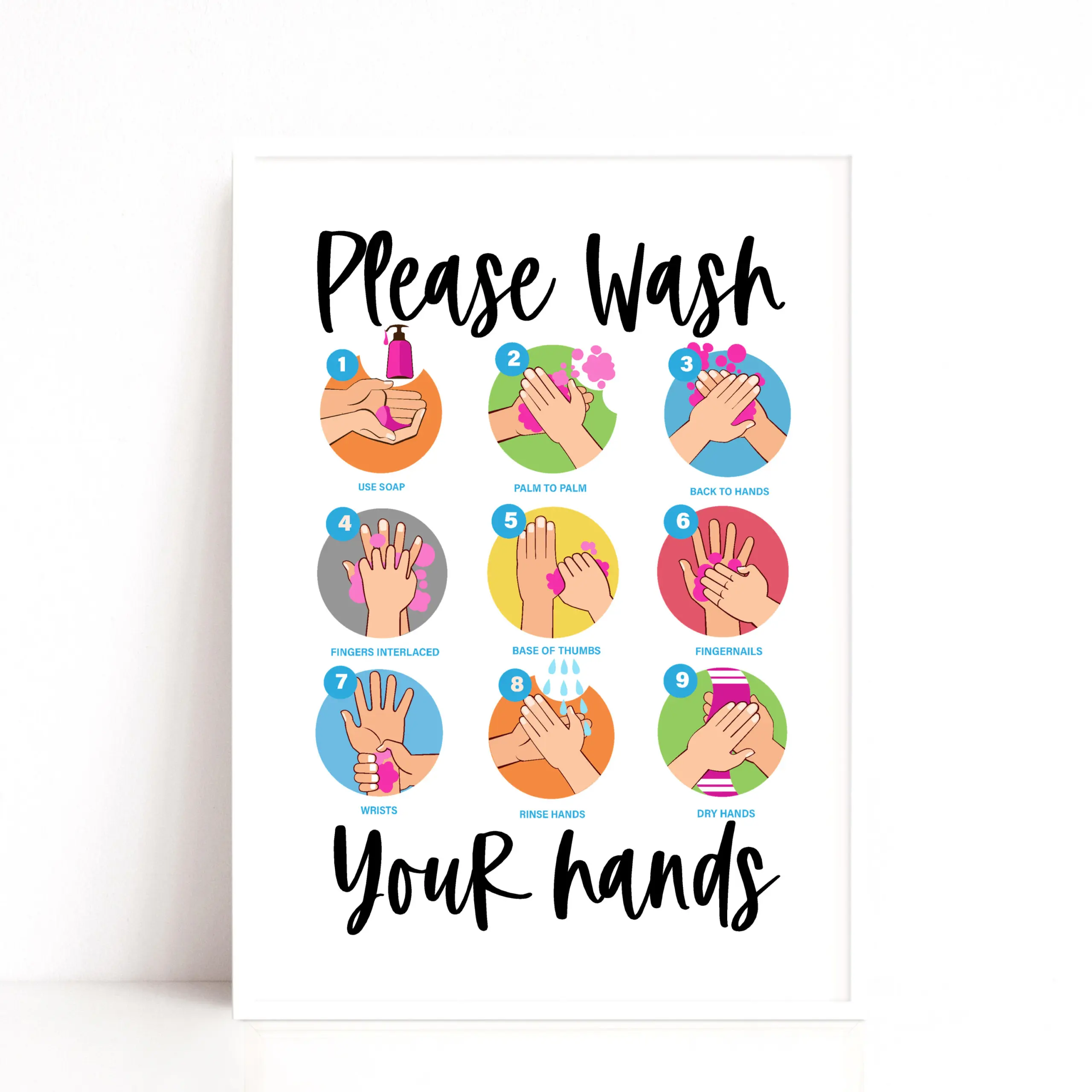 Hand Wash Poster Bathroom Sign Digital