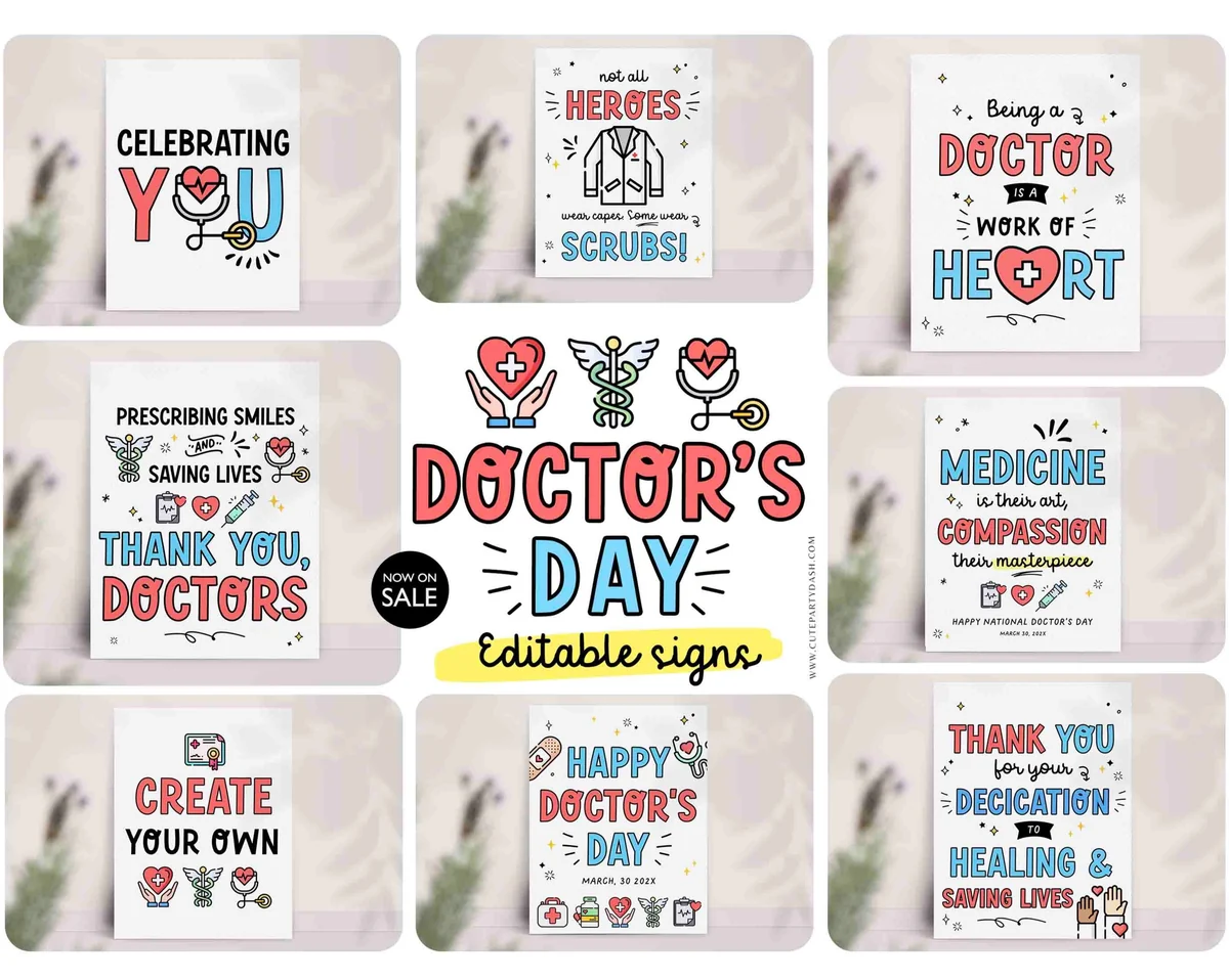 Happy Doctors Day Sign Printable Instant Download Editable National Doctors Day Appreciation Poster Decor Doctors Day Theme Decorations