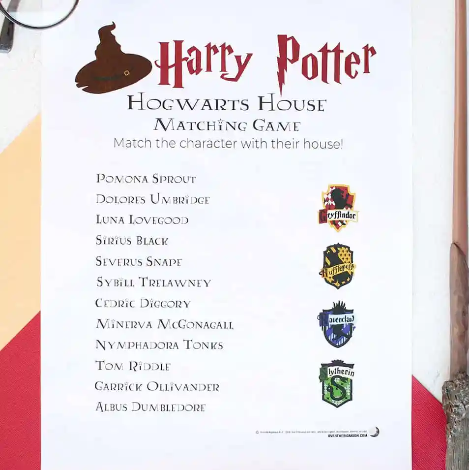 Harry Potter House Matching Printable Game