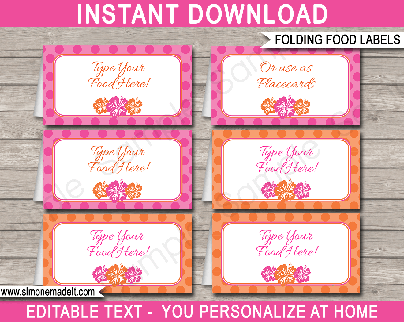 Hawaiian Luau Party Food Labels