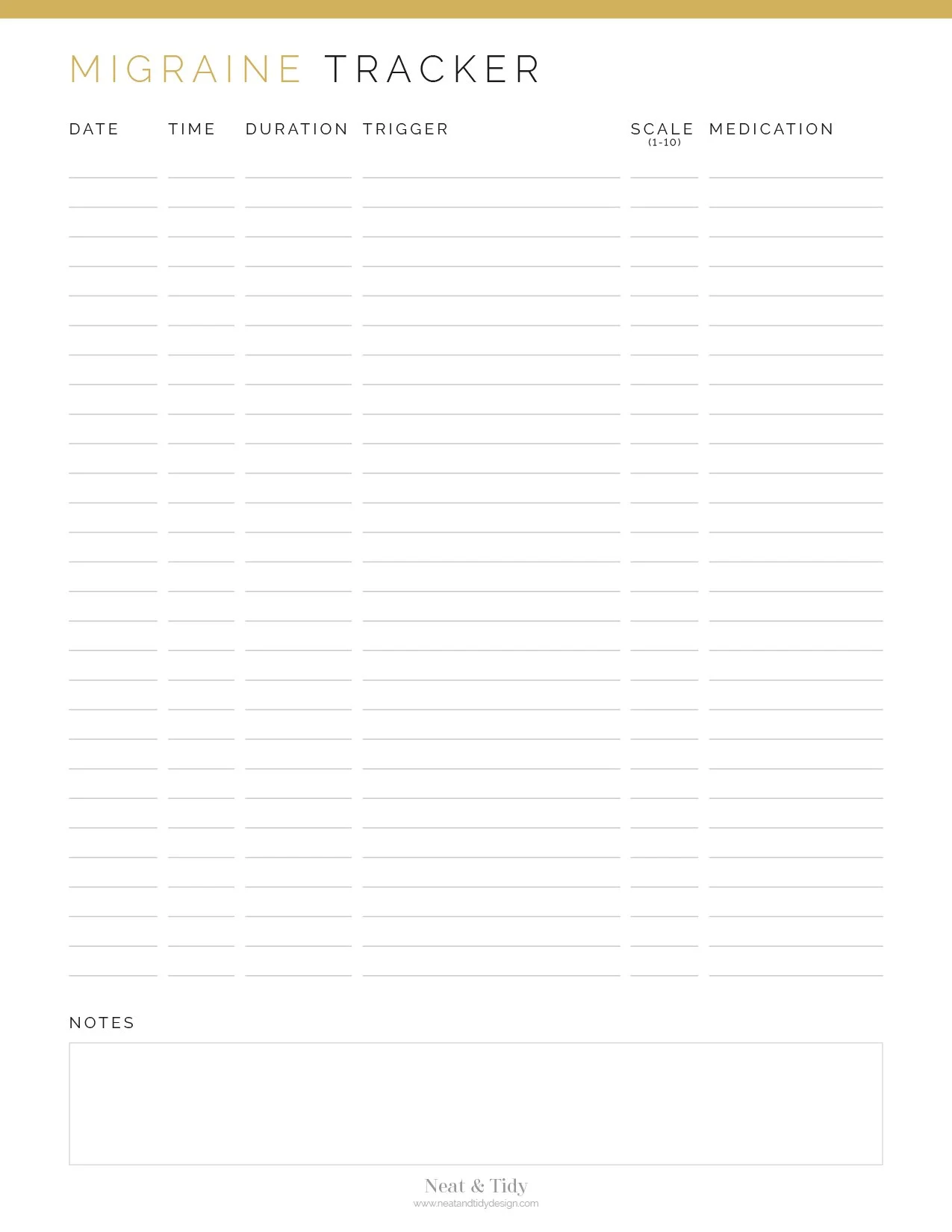 free printable headache log