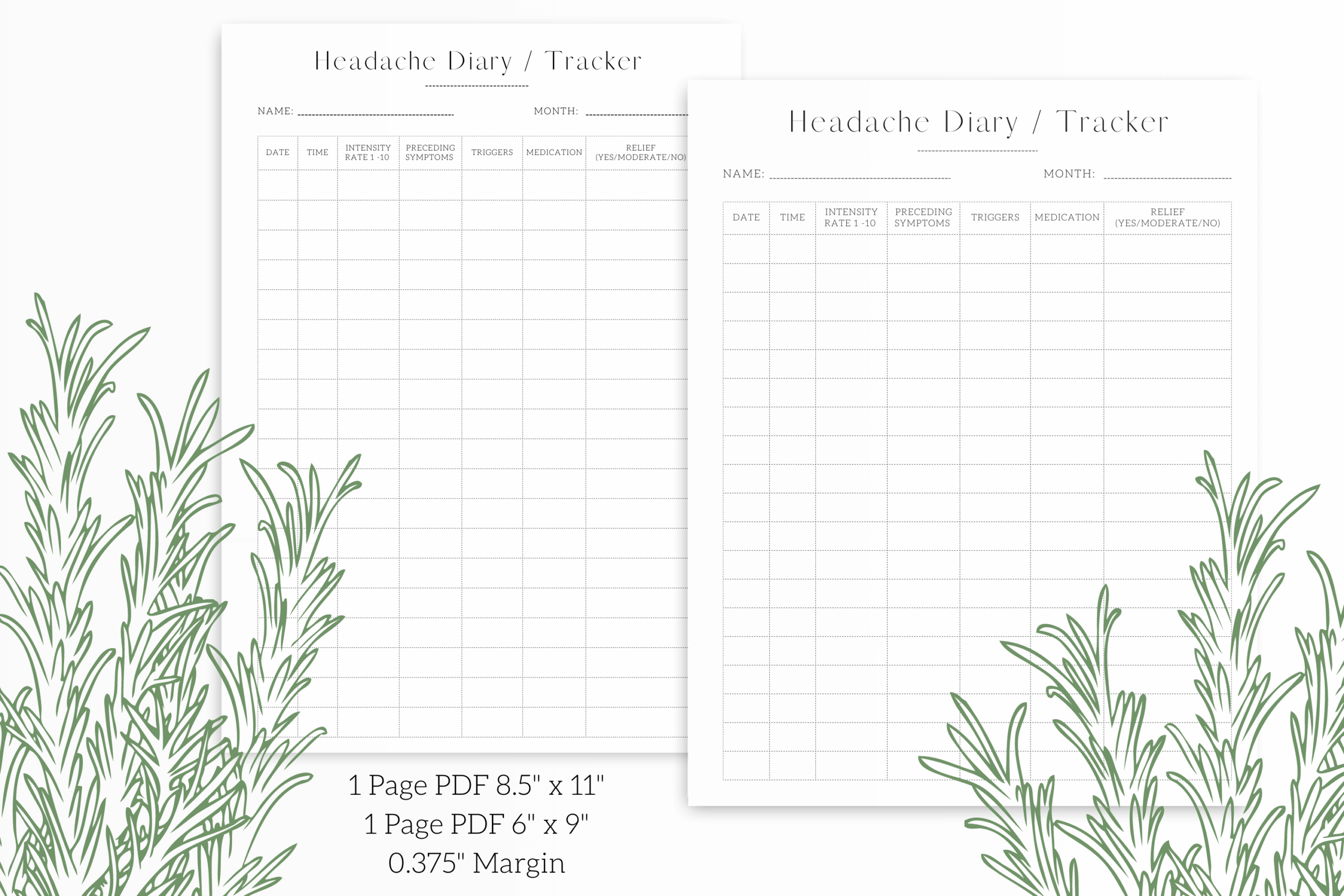 Headache Diary Pain Migraine Log