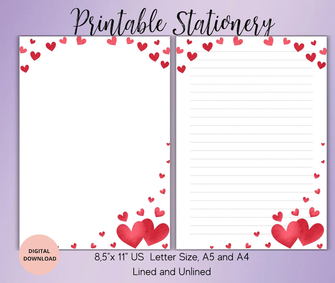 Heart Printable Stationery Valentines
