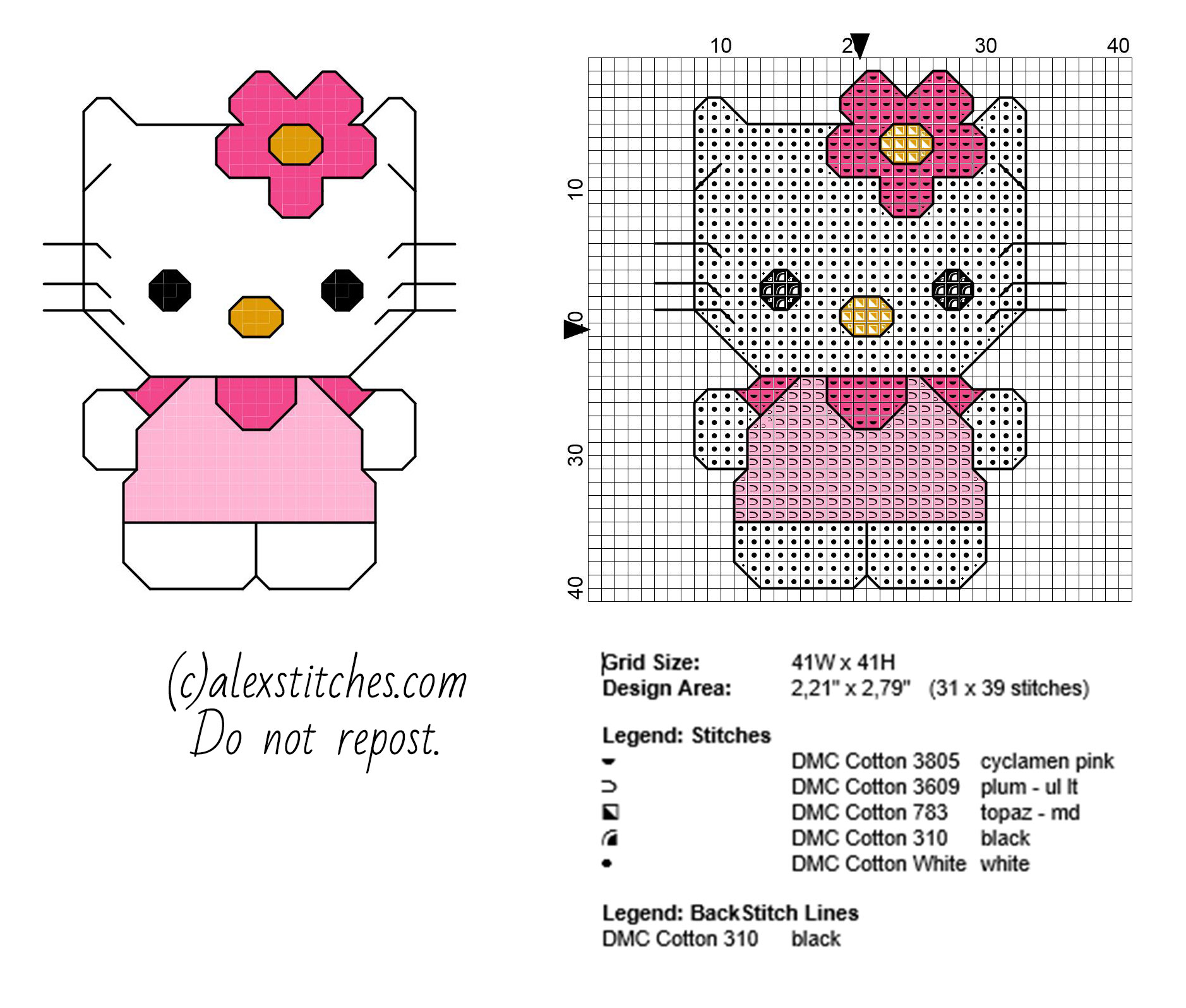 Hello Kitty Small Cross Stitch Pattern In 40 Stitches With Backstitch Use Hello Kitty Small Cross Stitch Pattern In 40 Stitches With Backstitch Use