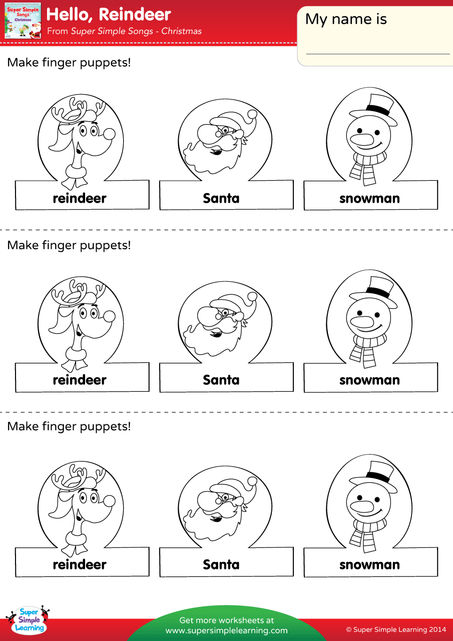 Hello Reindeer Worksheet Make Finger Puppets