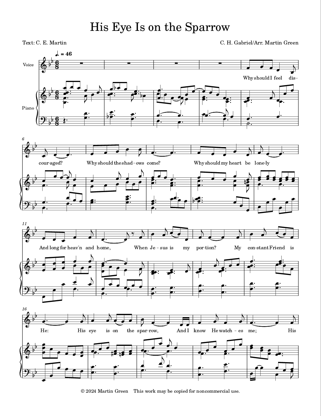 His Eye Is On The Sparrow Vocal Solo By Martin Green